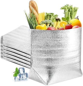 5PCS Aluminum Foil Insulated Bag,Thermal Cooler Bag Food Storage Insulated Sandwich Bags Reusable Sealed Leakproof Freezer Vacuum Pouch with Zipper for Lunch Bento Camping Picnic, 3 Size 25 * 30cm
