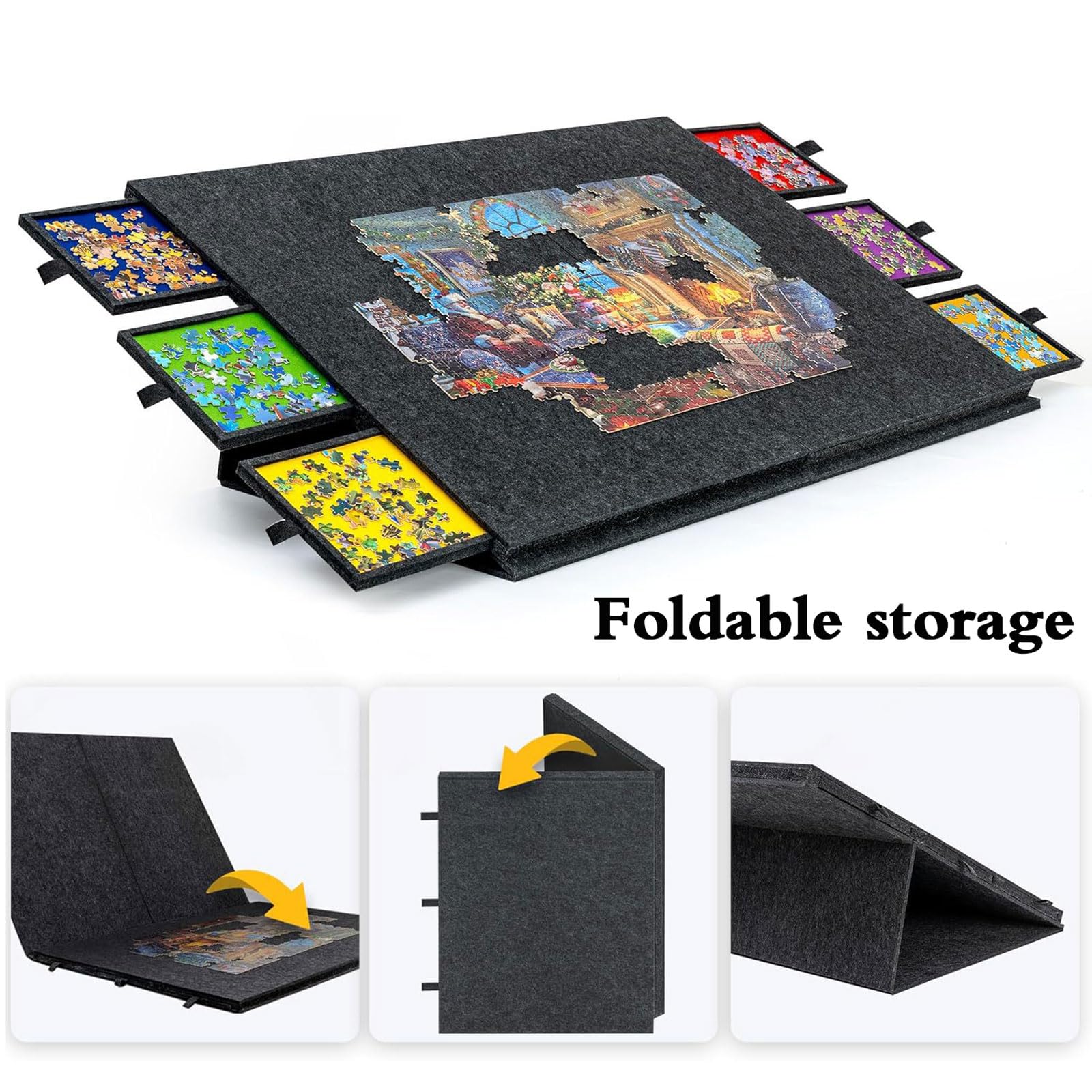 Mesa de Rompecabezas inclinable y Plegable,Tablero de Rompecabezas Plegable Antideslizante,con 6 cajones,Fácil de almacenar,para Regali di gioco adatti ad adulti e Bambino