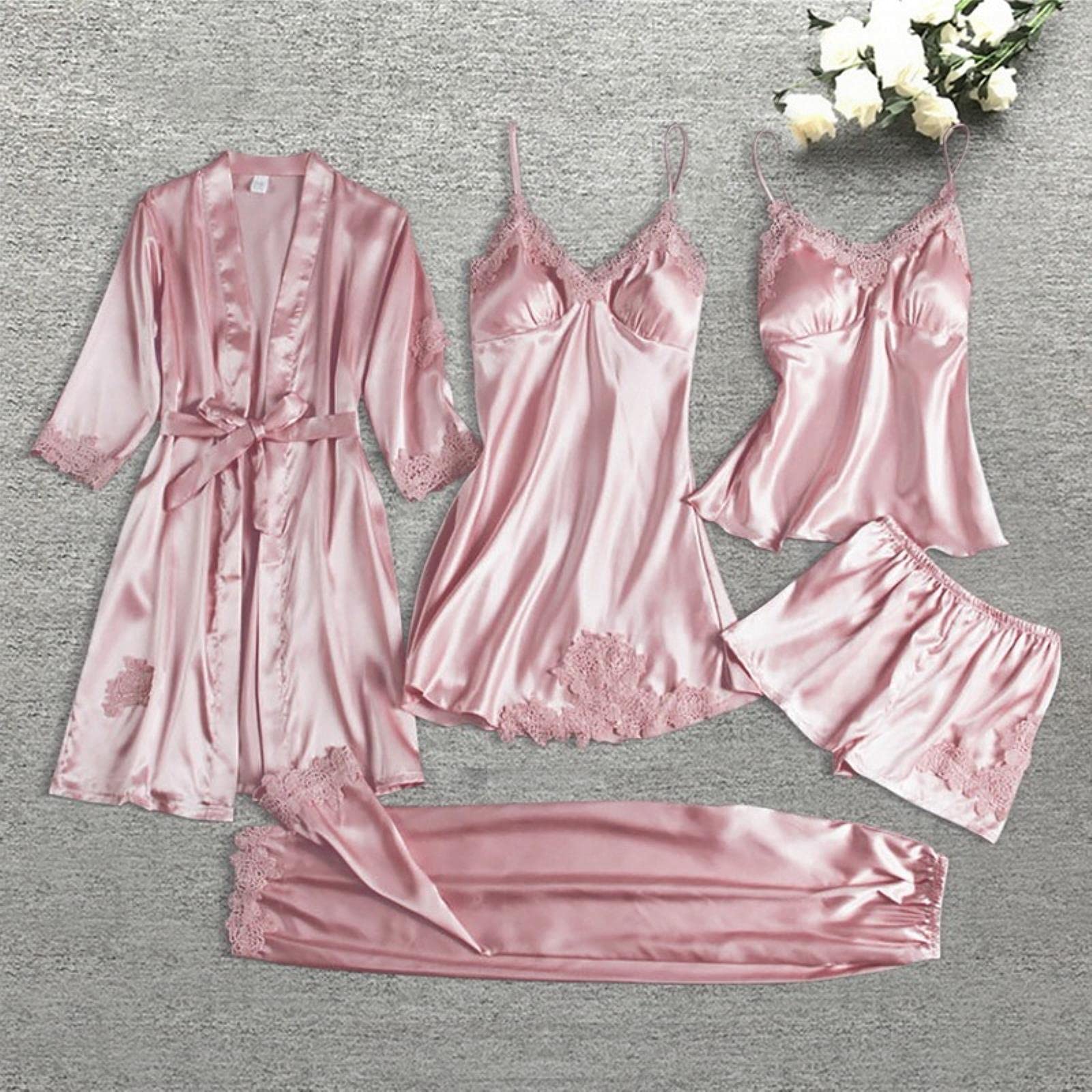 UKKO Femmes Chemise de Nuit Vêtement De Nuit Femme Robe Femme Femme De Nuit Pyjama Set Dentelle Chemise De Nuit Et Peignoir Robe Mariée Nightwear Nightwear À La Maison-A-4,XXXL