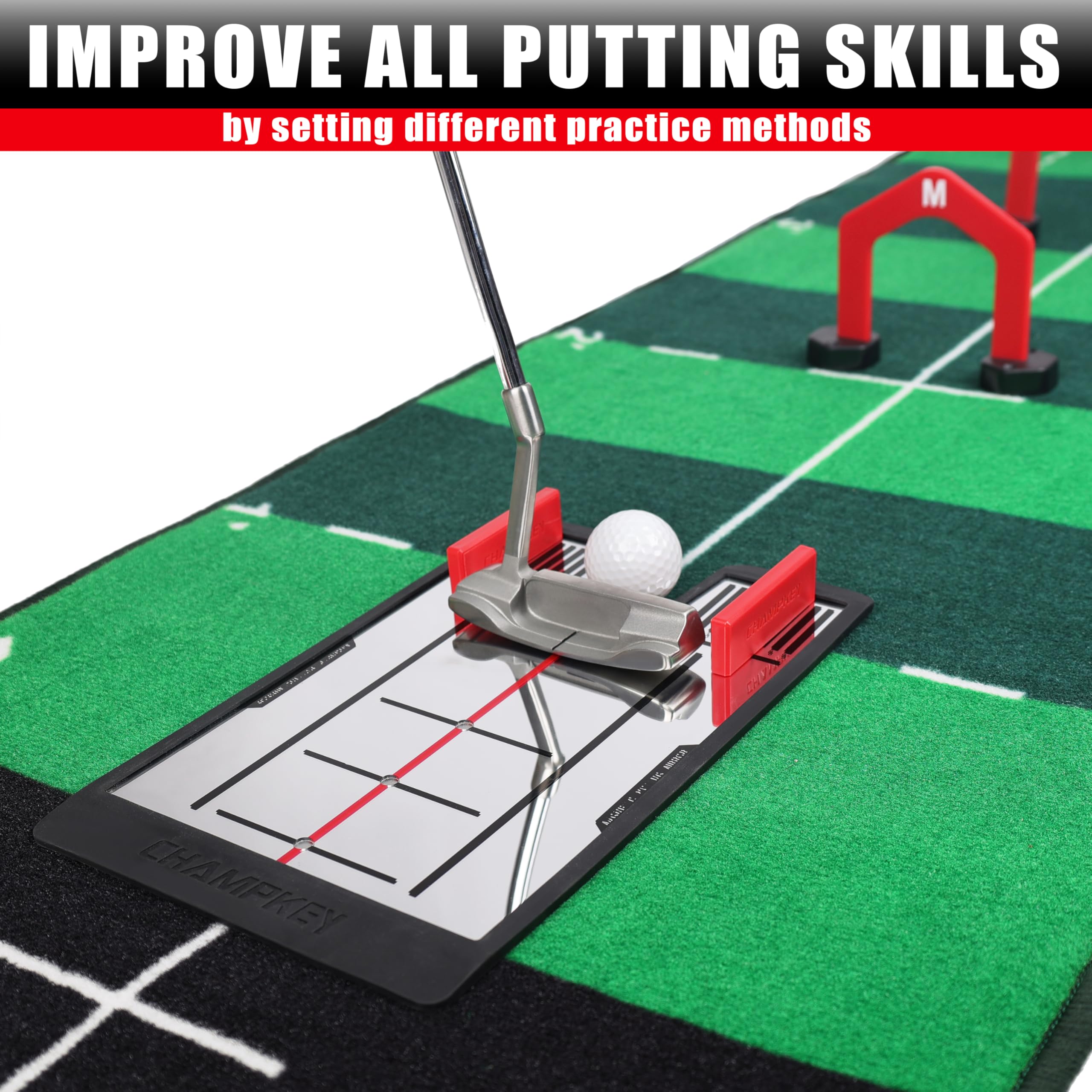 CHAMPKEY Magnetic Putting Mirror - Alignment Putting Aid for Golf - Professional Putting Thing with Golf Gates Ideal for Indoor and Outdoor Training (Mirror with Gates)