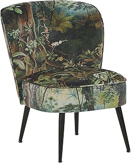Bequemer Sessel im Retro Stil Polsterbezug Dschungel-Motiv dunkelgrün Voss