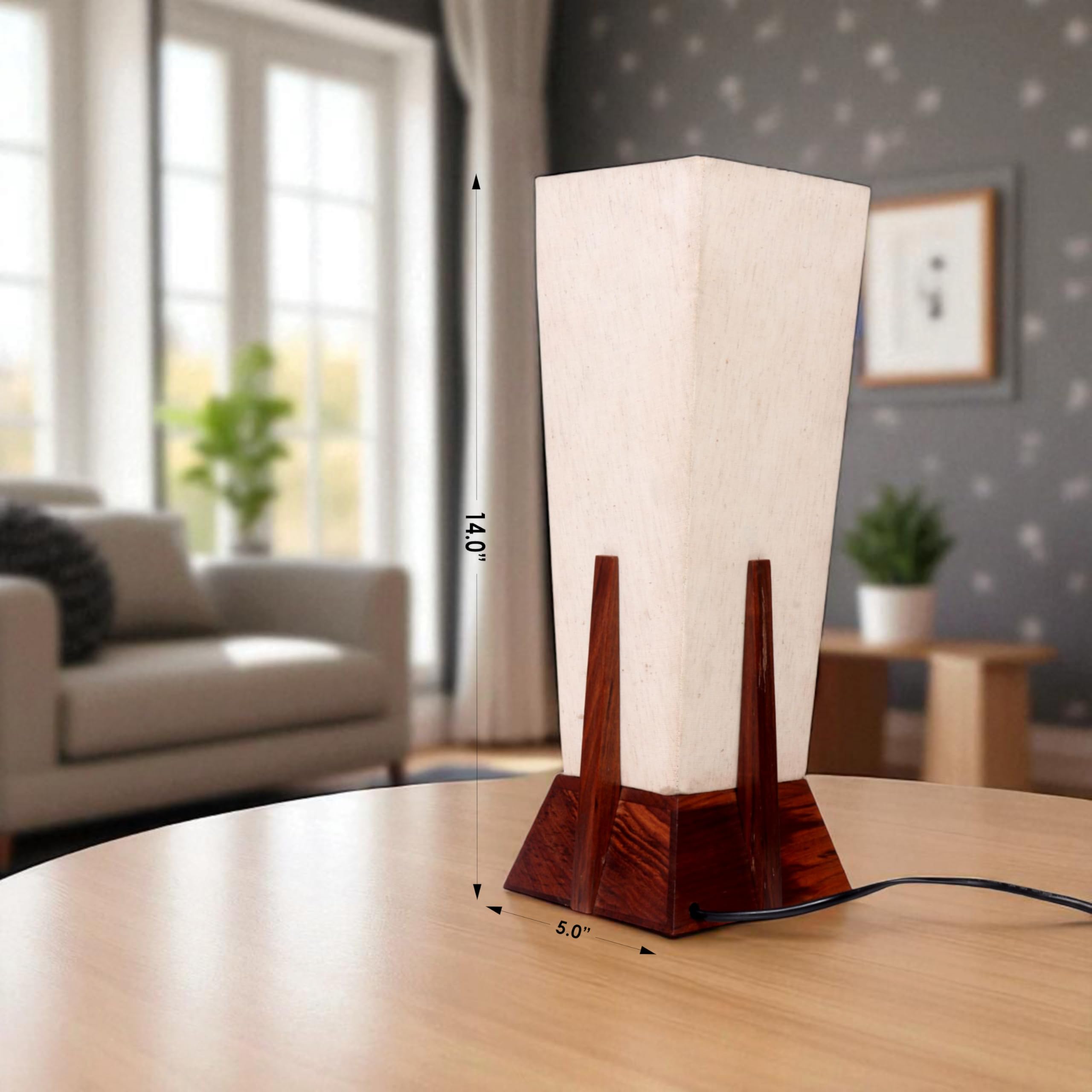 Drewniana lampa stołowa do sypialni, salonu domu dekoracyjne lampy stołowe do dekoracji wnętrz 14 cali kształt piramidy brązowy bez żarówki (dł. x szer. x wys.)