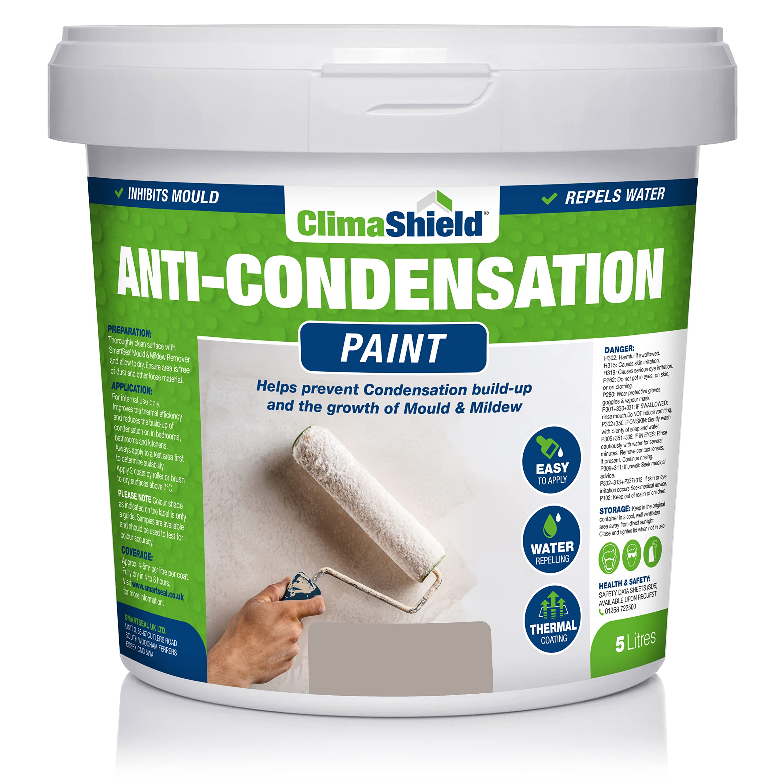 SmartSeal Anti-Condensation Paint - Premium Ceiling & Wall Paint. Reduce Condensation on Walls & Ceilings in Bathrooms, Kitchens & Bedrooms with our Moisture Resistant Paint (Mountain Stone, 5 Litre)