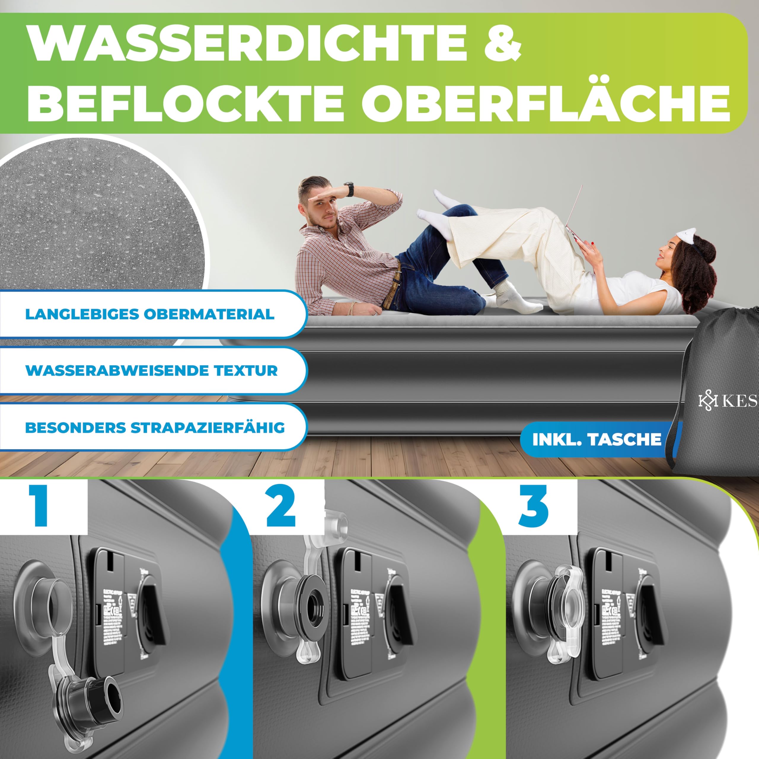 KESSER Aufblasbare Matratze Luftbett Selbstaufblasend 203x152,5x51cm mit eingebauter Pumpe für Camping