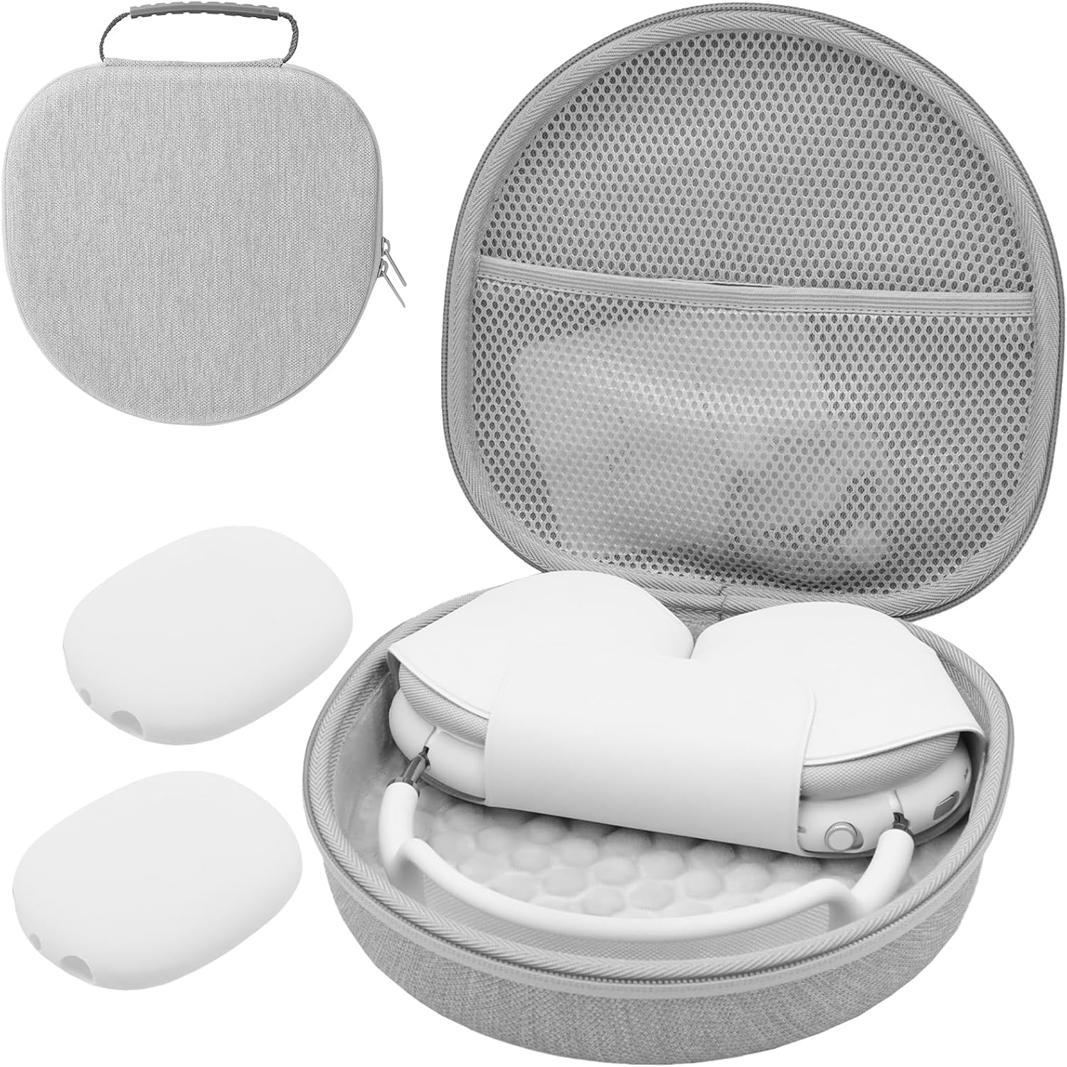 ProCase Hard Case for New AirPods Max, Travel Carrying Headphone Case with Silicone Earpad Cover & Mesh Pocket, AirPods Max Protective Portable Storage Bag -Grey