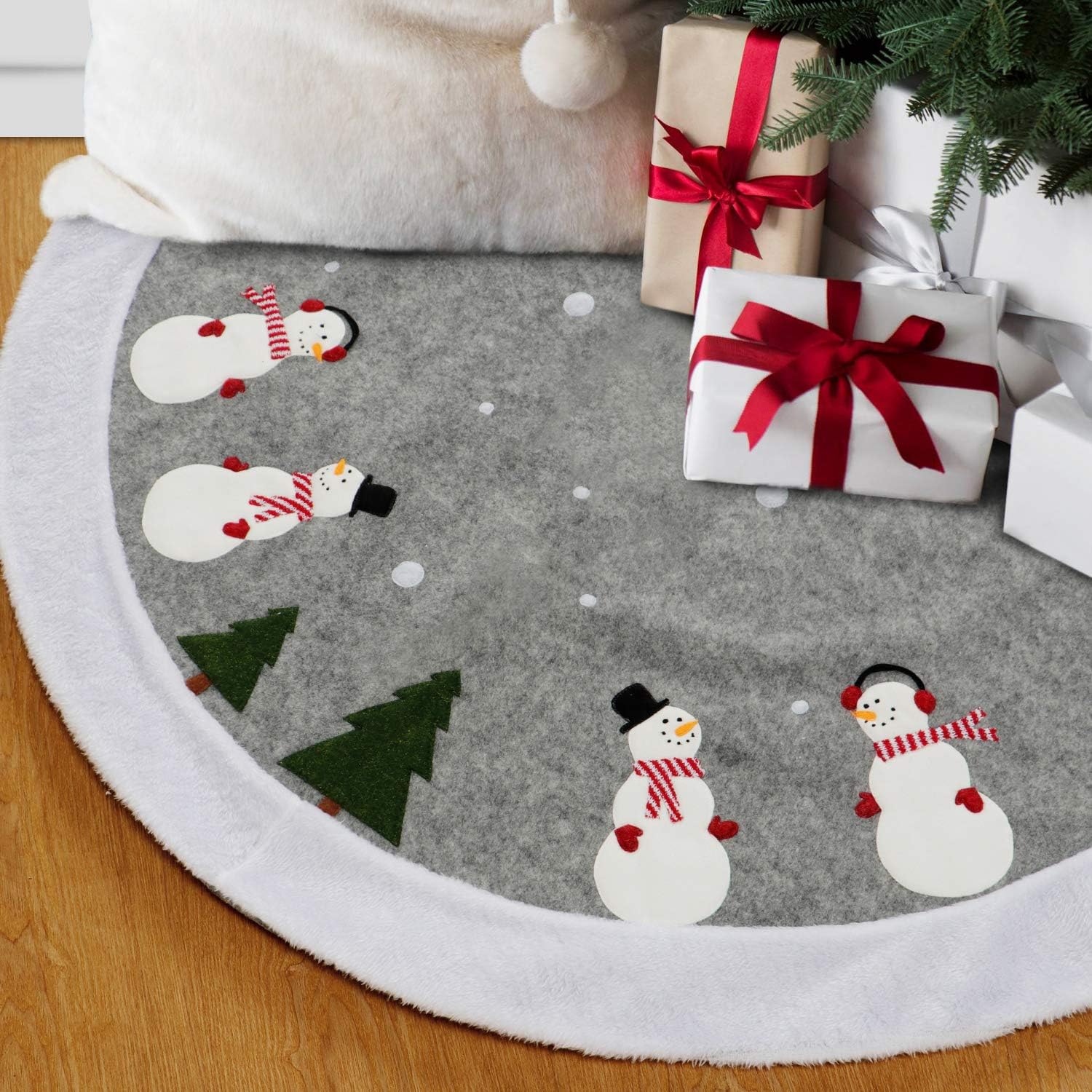 Christmas Tree Skirt Burlap with Faux Fur Trim 48 Inches Large X'Mas Holiday Party Decor Ornaments