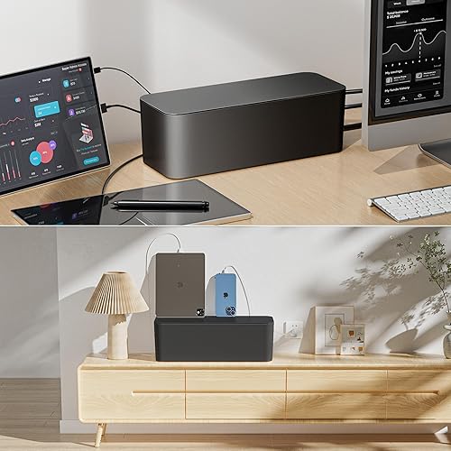 Miniatura 4 de YECAYE Paquete de 2 cajas de organización de cables, organizador de cajas de cables para mascotas para el hogar y la oficina, cubierta de cables a