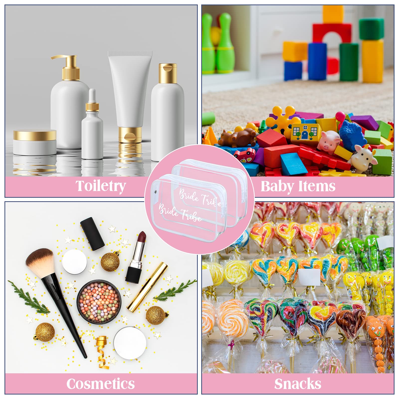 Amylove 10 Stück Braut Tribe Kosmetiktasche Clear Make-up Taschen Kulturbeutel Make-up Reise Kosmetik Make-up Tasche Klar PVC Reisetasche für Hochzeit Party Brautjungfer Vorschlag Brautgeschenk,