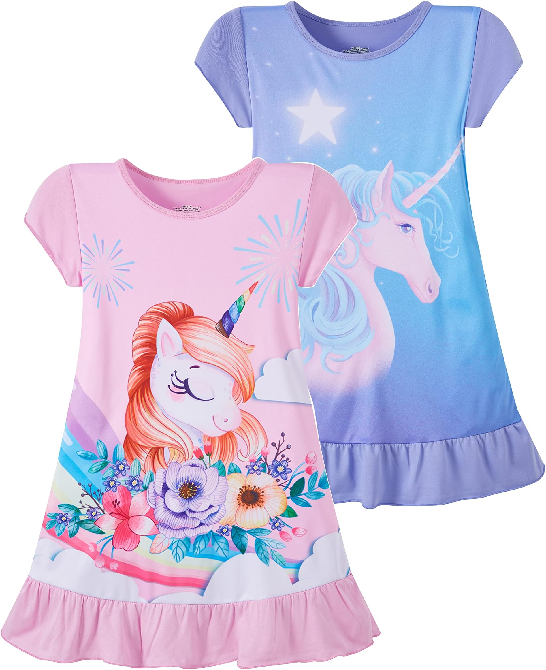 Girls Nightgown Adorable Dress 2-Pack Casual Dresses Sleepwear 2-9 Years