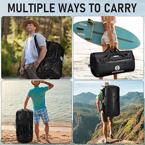 Miniatura 6 de Bolsa de lona impermeable, grandes bolsas secas marinas, bolsa de viaje de aventura resistente para hombres y mujeres, mochila de lona impermeable