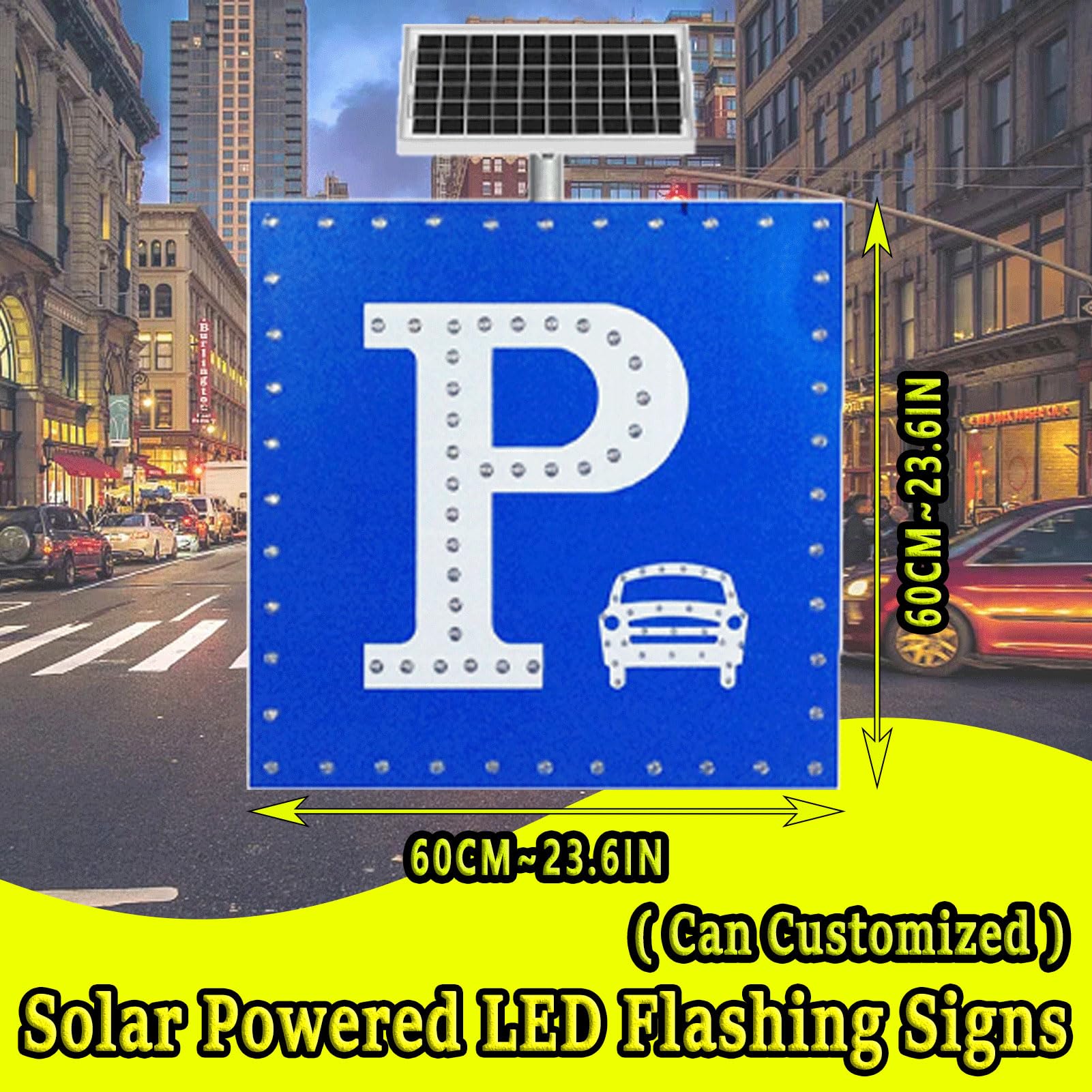 Solar señal de Advertencia de tráfico Vial Intermitente de Aluminio con led para Entrada de vehículos, Calle residencial, Uso Exterior, Resistente a la Intemperie