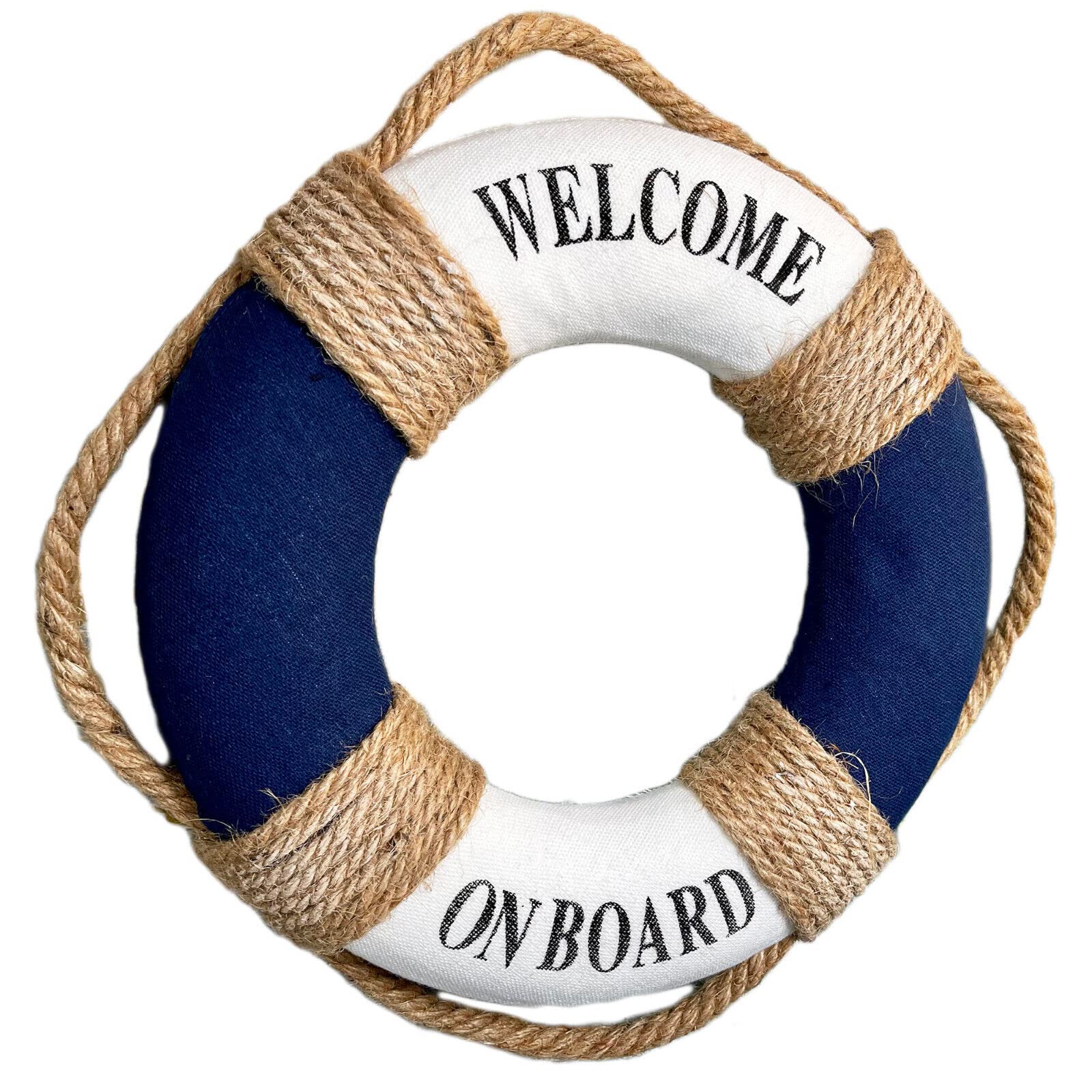 Darthome Blue, White Welcome On Board Life Ring Dark Blue Lifebuoy Nautical Bathroom Wall Decor Gift 30Cm