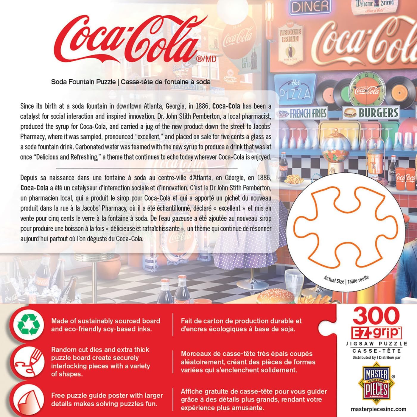 MasterPieces 300 Piece EZ Grip Jigsaw Puzzle - Coca-Cola Soda Fountain - Family-Friendly Fun - 18”x24"