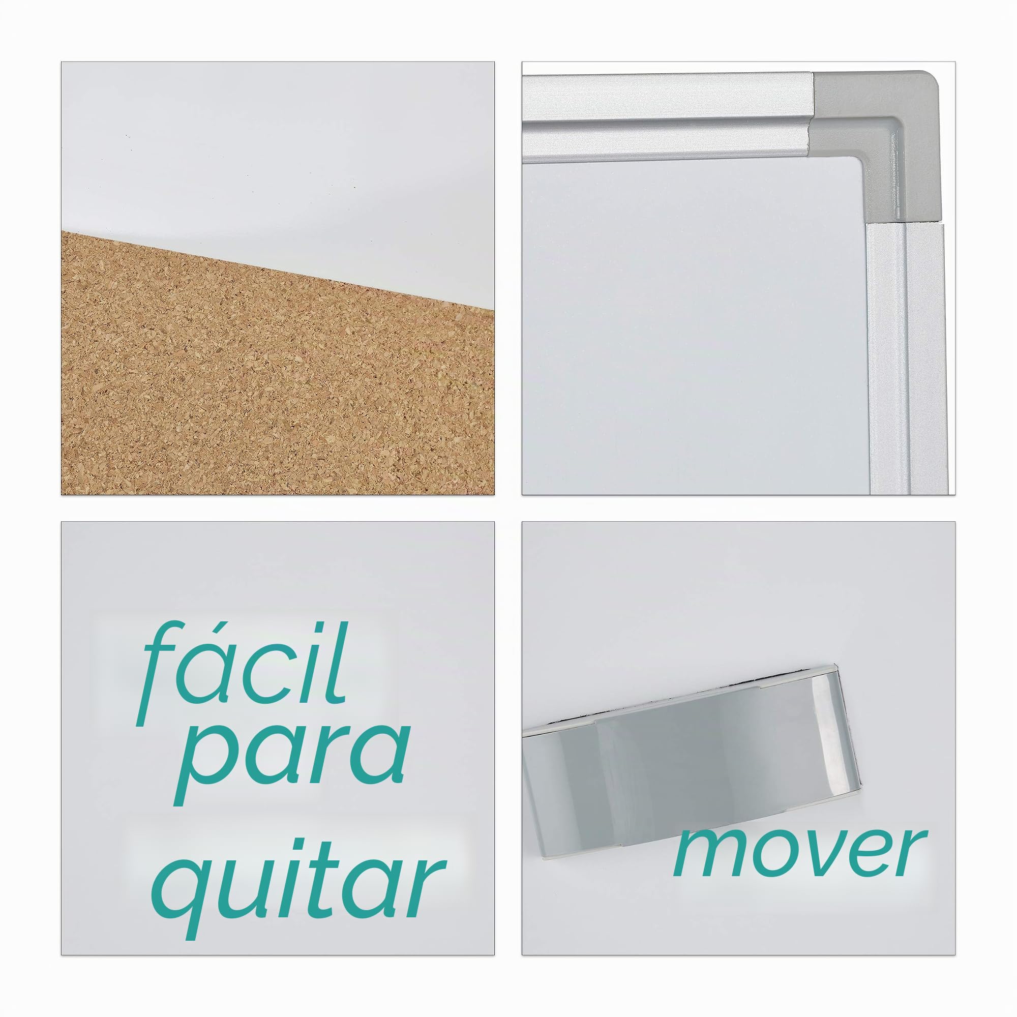 Relaxdays Pizarra 2 en 1, Tabla Anuncios de Corcho, Tablero Magnético, Marco de Aluminio, 60 x 90 cm, Blanco/Natural