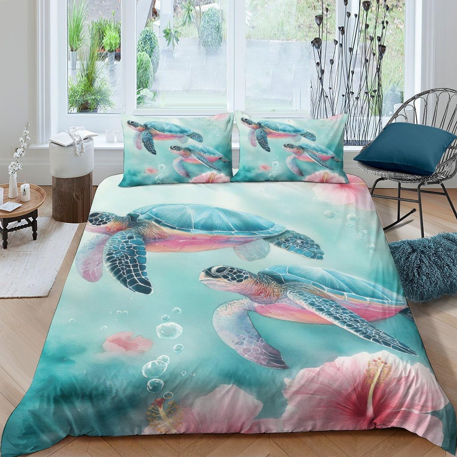 Ctjqhvkz Style-5 3D Printed Sea Turtle Fitted Sheet Microfiber Coral Ocean Mattress Cover Non Slip Washable Bedroom Decor Single（135X200cm）