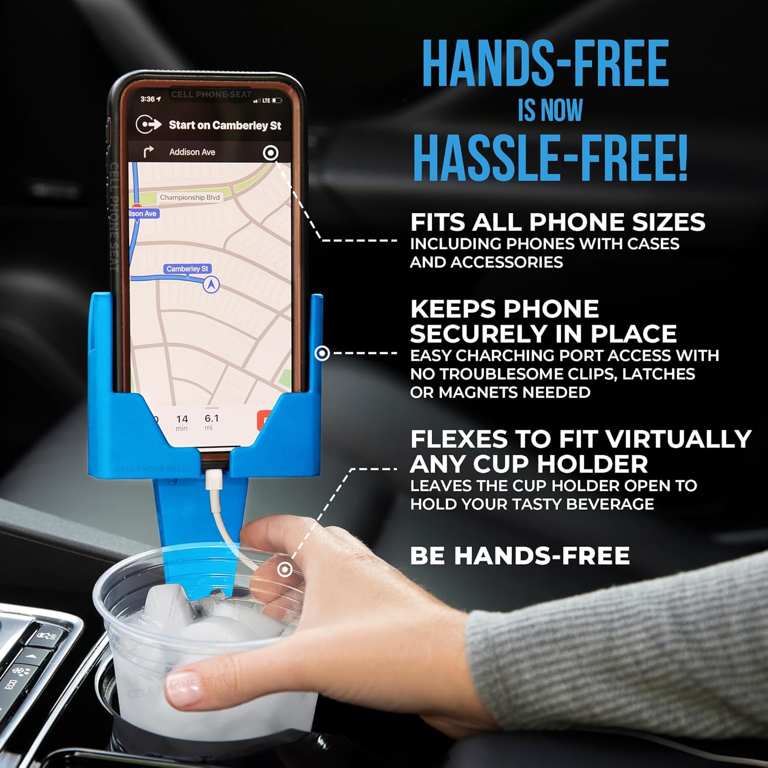 Cup Holder Phone Holder Mount for Car - Universal Adjustable Expander Cradle Hands-Free Driving - Compatible with All Smartphones Car Mount for iPhone Samsung Google Android Mobile Accessories Blue