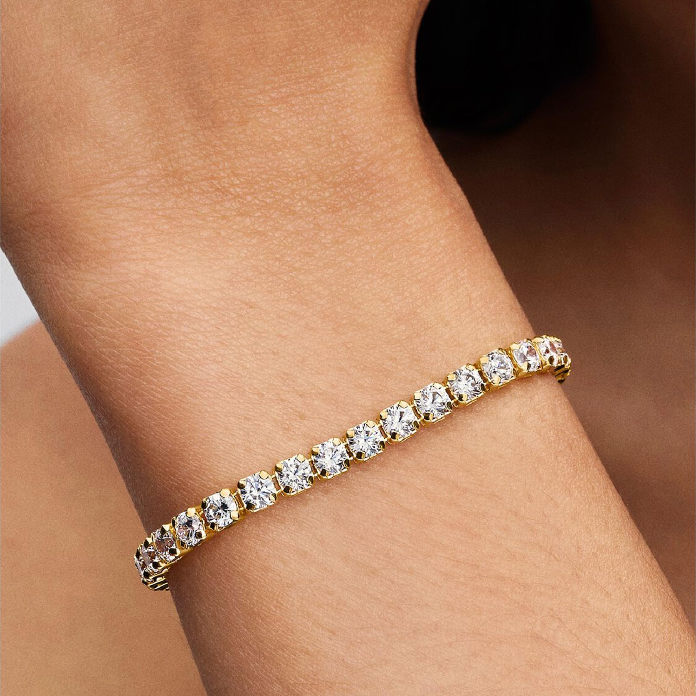 14k gold-plated tennis bracelet with clear cubic zirconia