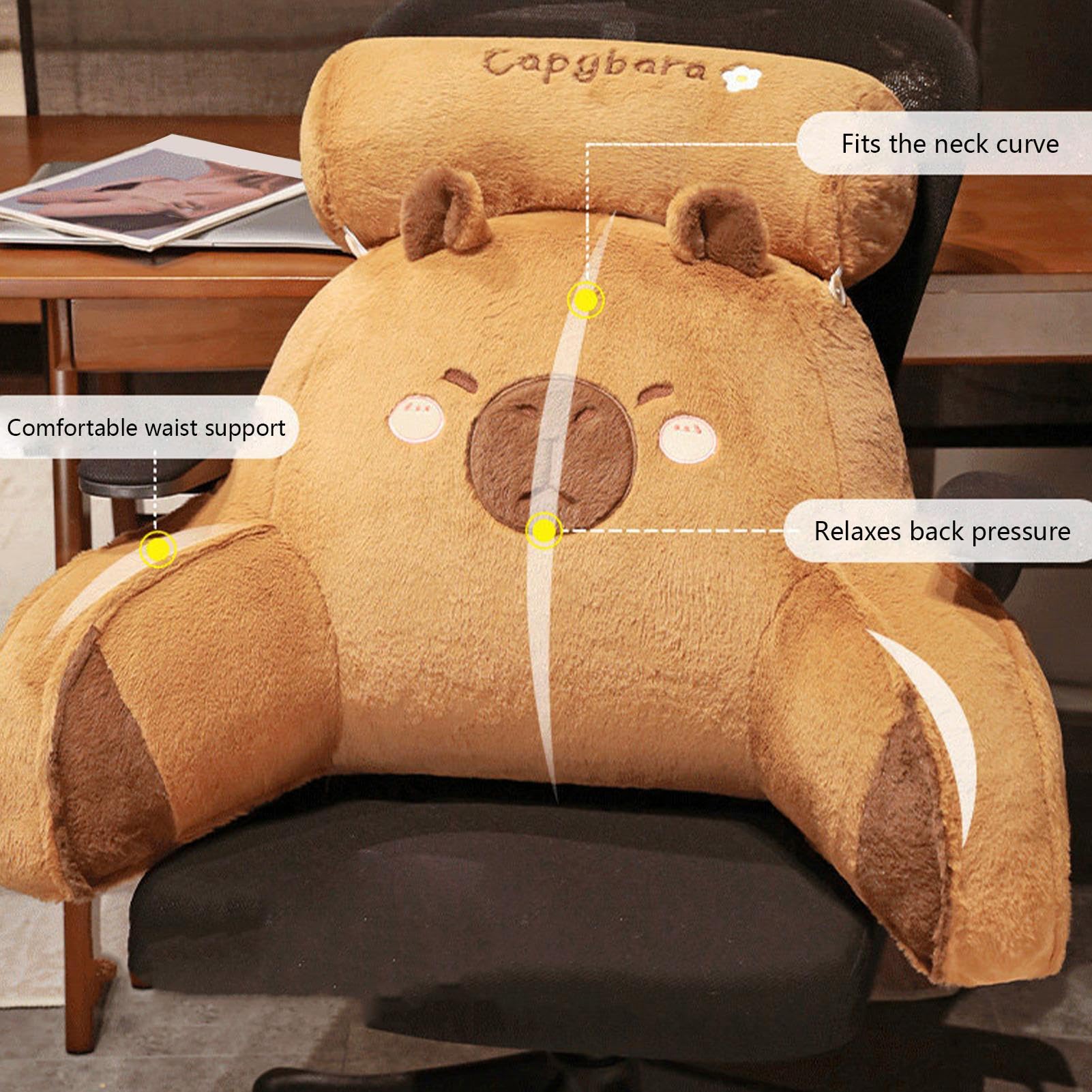 Capybaras Plüschkissen, 60 x 40 cm, PP-Baumwolle, Capybaras, Tier-Plüsch | Lesekissen, niedliches und superweiches Plüschkissen, Nackenstützkissen, Stuhlkissen, abnehmbare Nackenrolle, Sit-Up-Kissen f