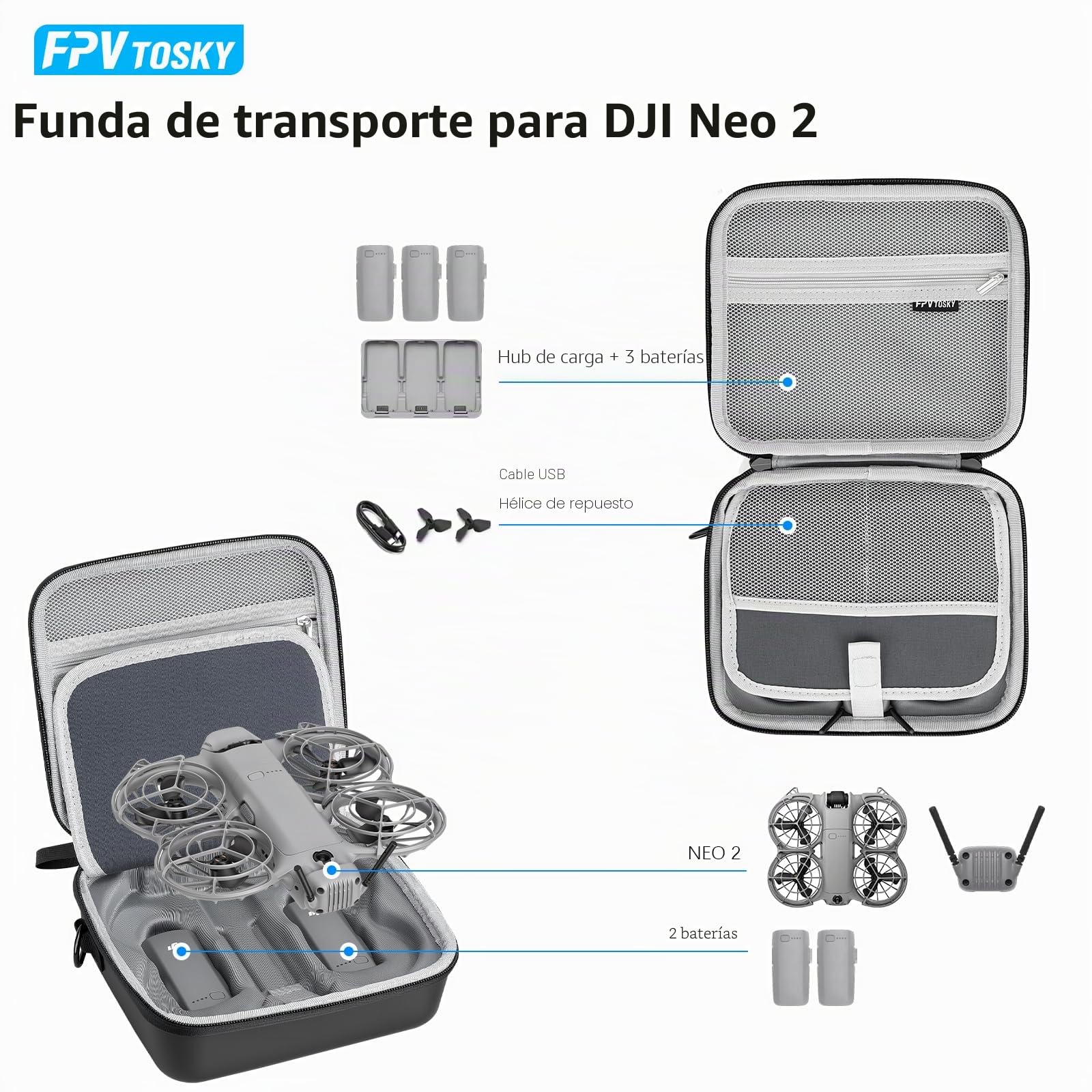 FPVtosky Bolsa para Neo 2, portátil PU bolsa de transporte para DJI Neo 2 Drone Accesorios [solo bolsa]