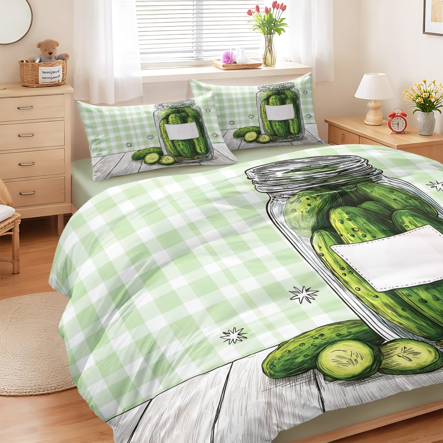 Housse de couette Vichy 140x200 pour chambre enfant avec drap et taies rustiques