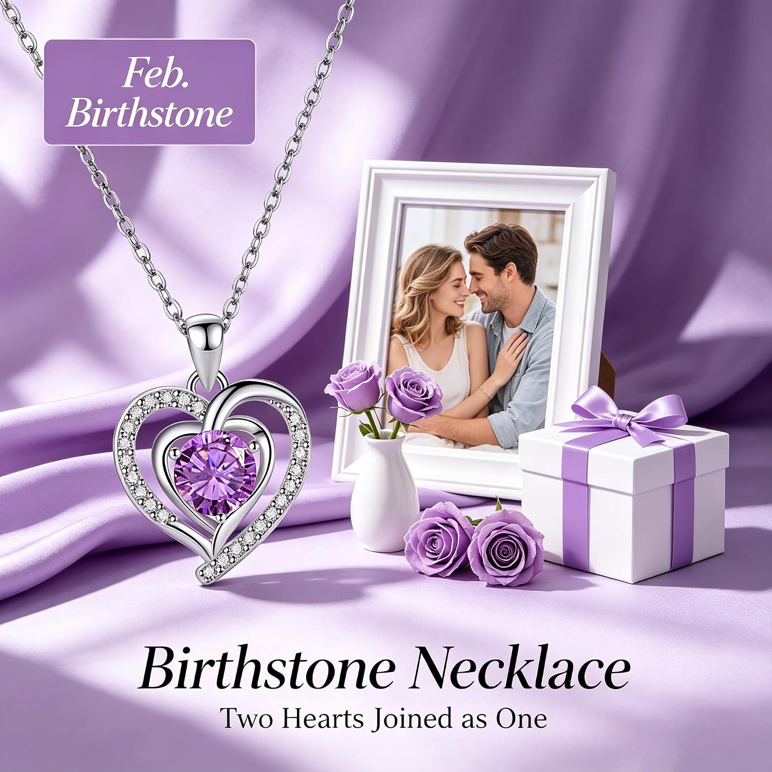 Triple Heart Birthstone Necklace, Women I Love You Pendant image 2