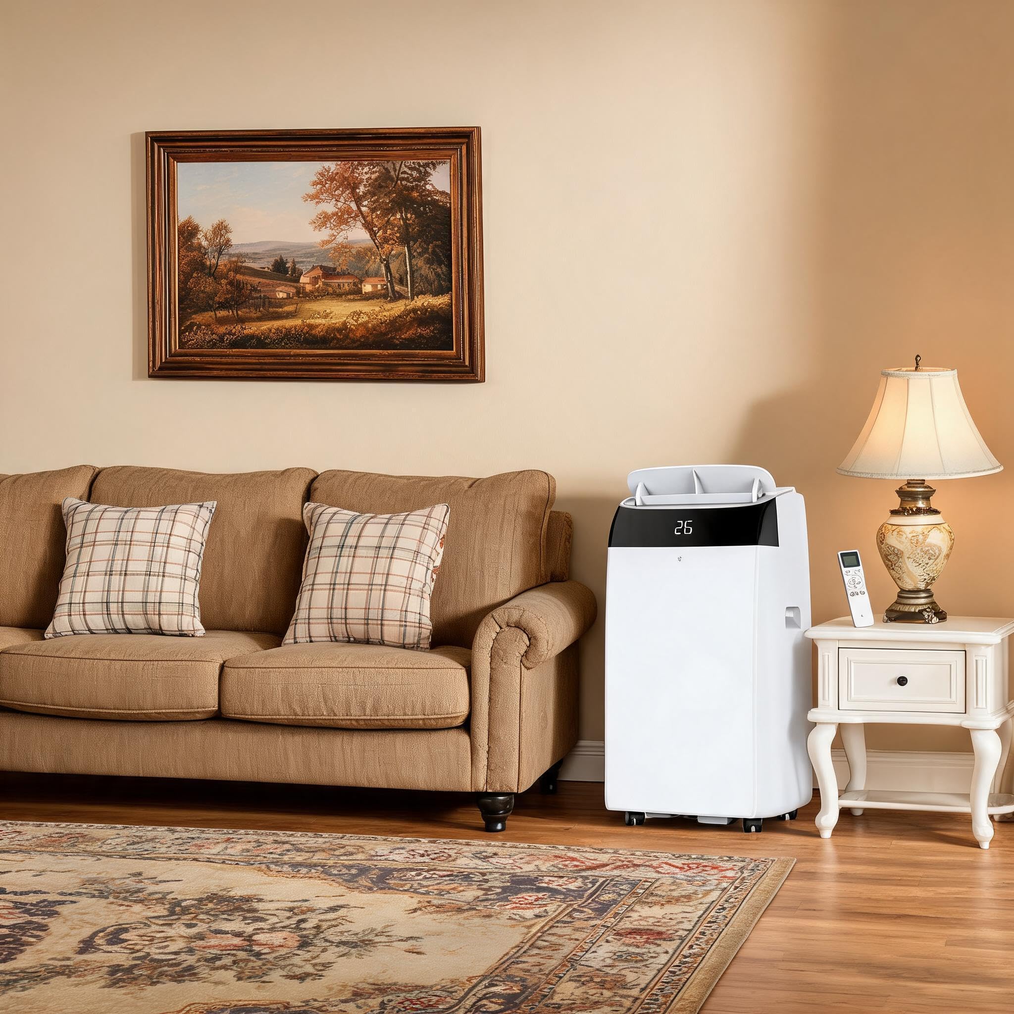 Aptliton White Portable Air Conditioner With 10000 Btu Cooling, Dehumidifier & Quiet Fan Modes. Energy A Rated For Rooms Up To 500 Sq Ft, Featuring Digital Display, Remote, 24H Timer & Easy-Roll Wheels,
