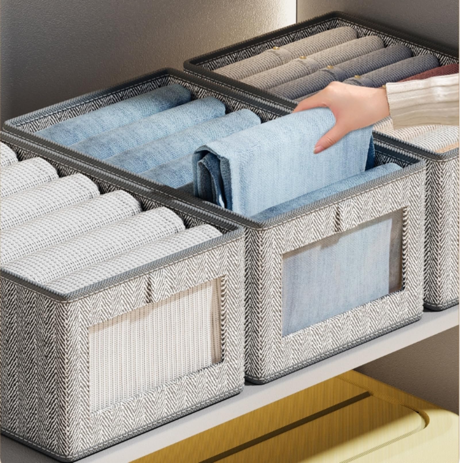 4 Pack Wardrobe Organizer and Storage, Foldable Closet Storage Drawer Organizer, Fabric Storage Bins for Jeans, Toys & Books