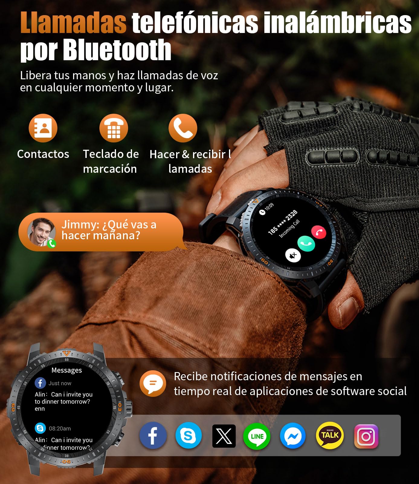 LIGE Smartwatch Uomo Militare,1.43” AMOLED/500mAh Orologio Smartwatch con Chiamata Bluetooth/Cardiofrequenzimetro SpO2,IP68 Impermeabile 100+ Modalità Sportive Smart Watch per Android iOS