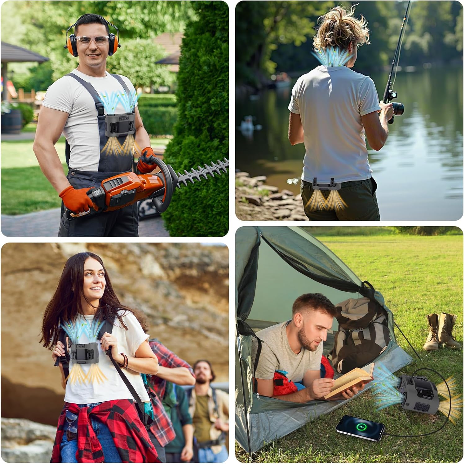 42H Portable Waist Fan, 28000mAh Rechargeable Wearable Belt Fans, 16000 RPM Cooling Neck Body Powerful Shirt Personal Cooling Fan for Outdoor Jobsite Camping Travel in Grey