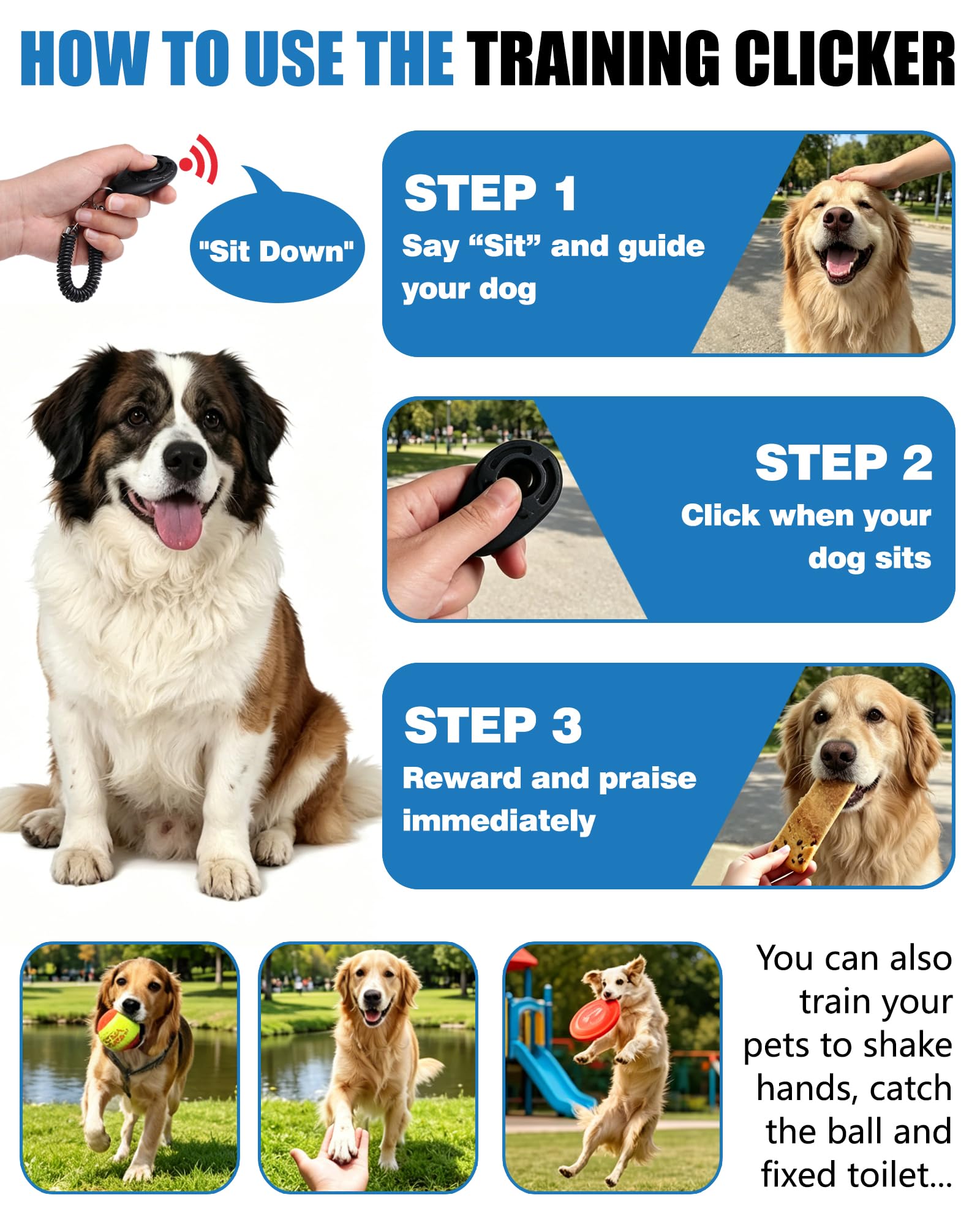 2 PCS Clickers pour Chien, Clicker Training avec Dragonne et Grand Bouton, Clicker Dressage Professionnel, Multicouleurs, pour Chien, Chat, Cheval, Oiseaux (Noir, Vert)