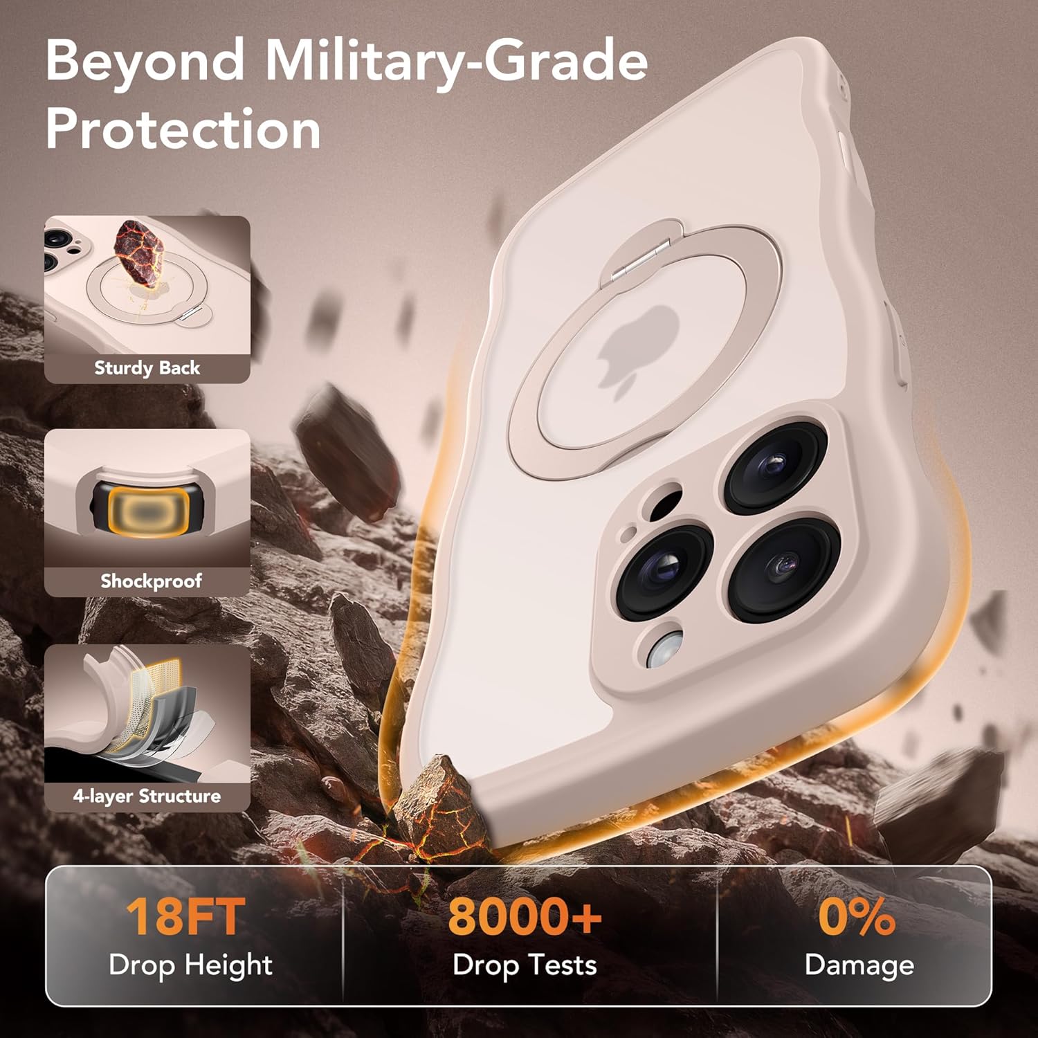 for iPhone 16 Pro Max Case for Women,[Compatible with Magsafe][360° Spin Magnetic Stand][Cute Wave Edge][Military-Grade Protection] Translucent Matte Phone Case for iPhone 16 ProMax, Rose Gold - Image 7