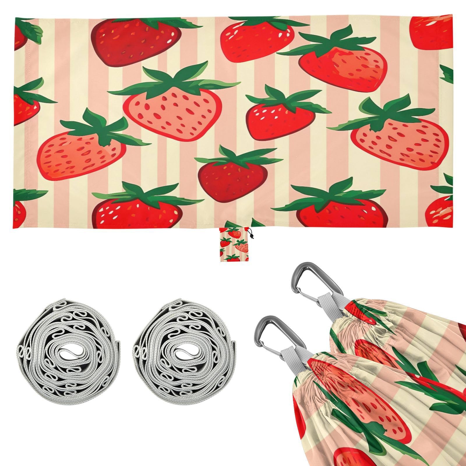 ATTX Strawberry Pattern Camping Hammock - Lightweight & Portable Hammocks, Heavy Duty 330lbs Capacity for Indoor, Hiking, Backpacking, Travel, Backyard, Beach#324