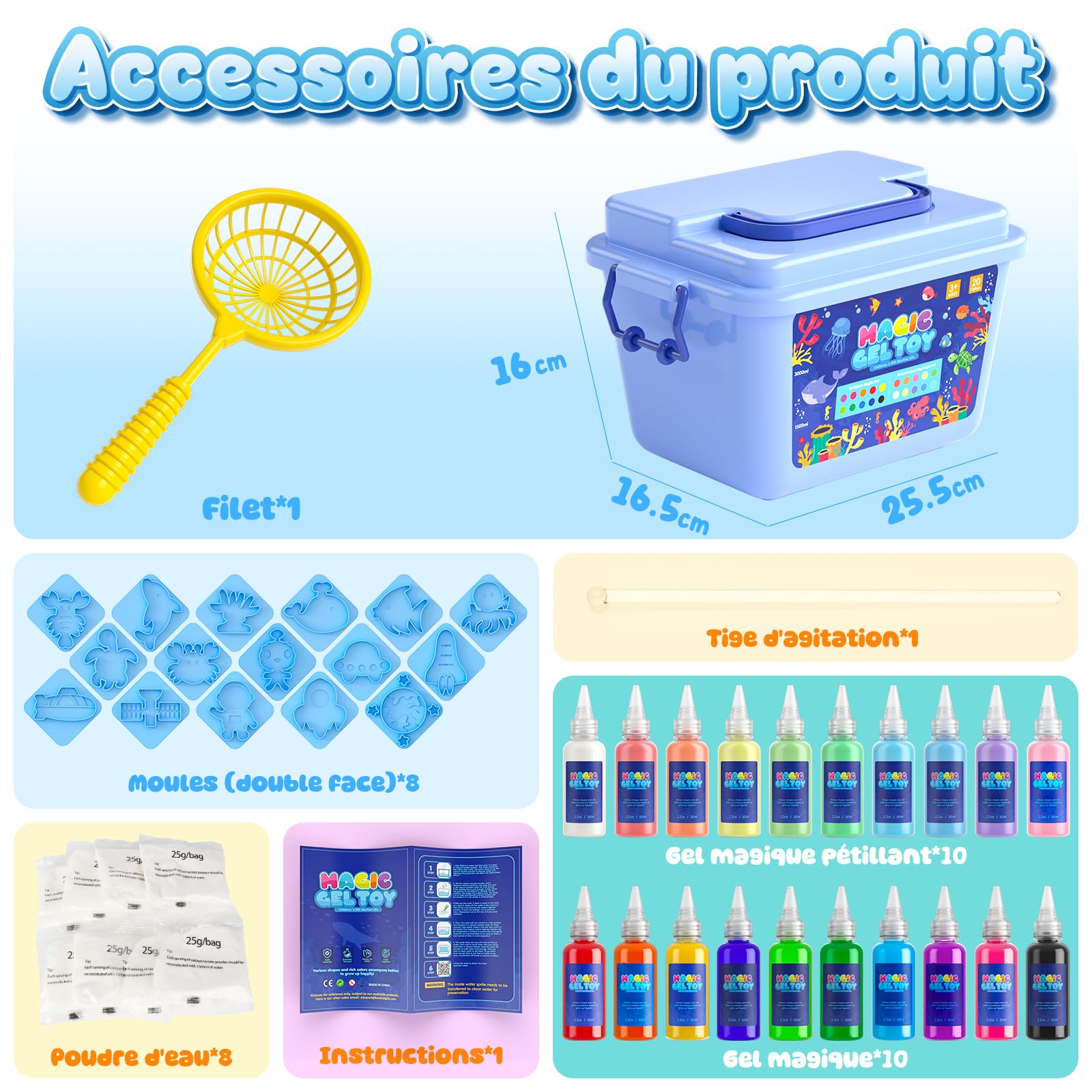 Hot Bee 20 Couleurs Kit de Jouet Elfe Magique - Kit de Gel d'Eau Aqua Fairy avec 8 Moules Double Face, 10 Gels Pailletés, DIY Aqua Fairy, pour Enfants Filles Ages 5 6 7 8
