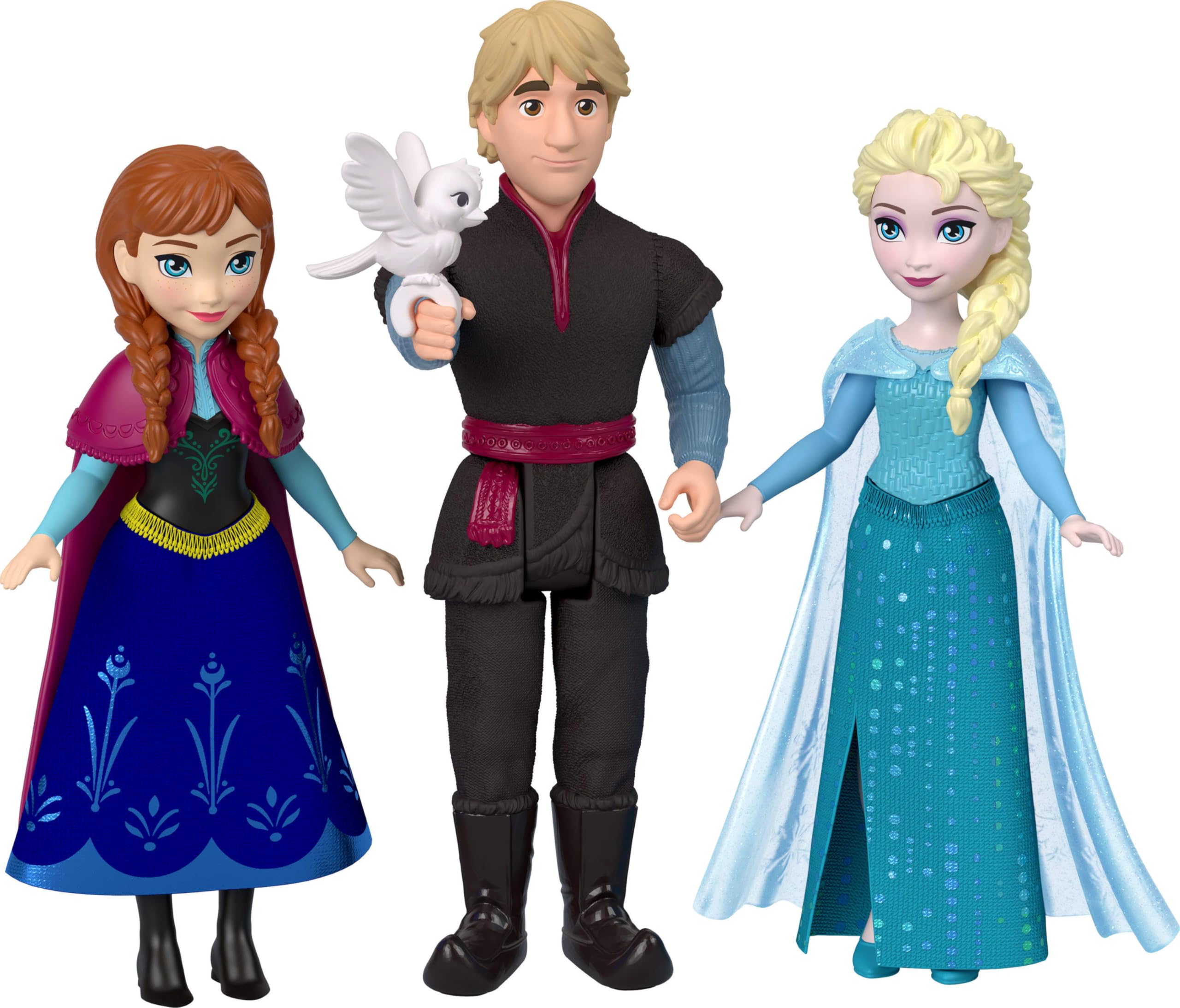 Mattel Disney Frozen Jouets Disney La Reine des Neiges, Coffret de 4 Petites poupées à l’effigie d’Anna, Elsa, Kristoff et Olaf, Une Fontaine et 3 Accessoires de Jeu inspirés du Film, JJP89