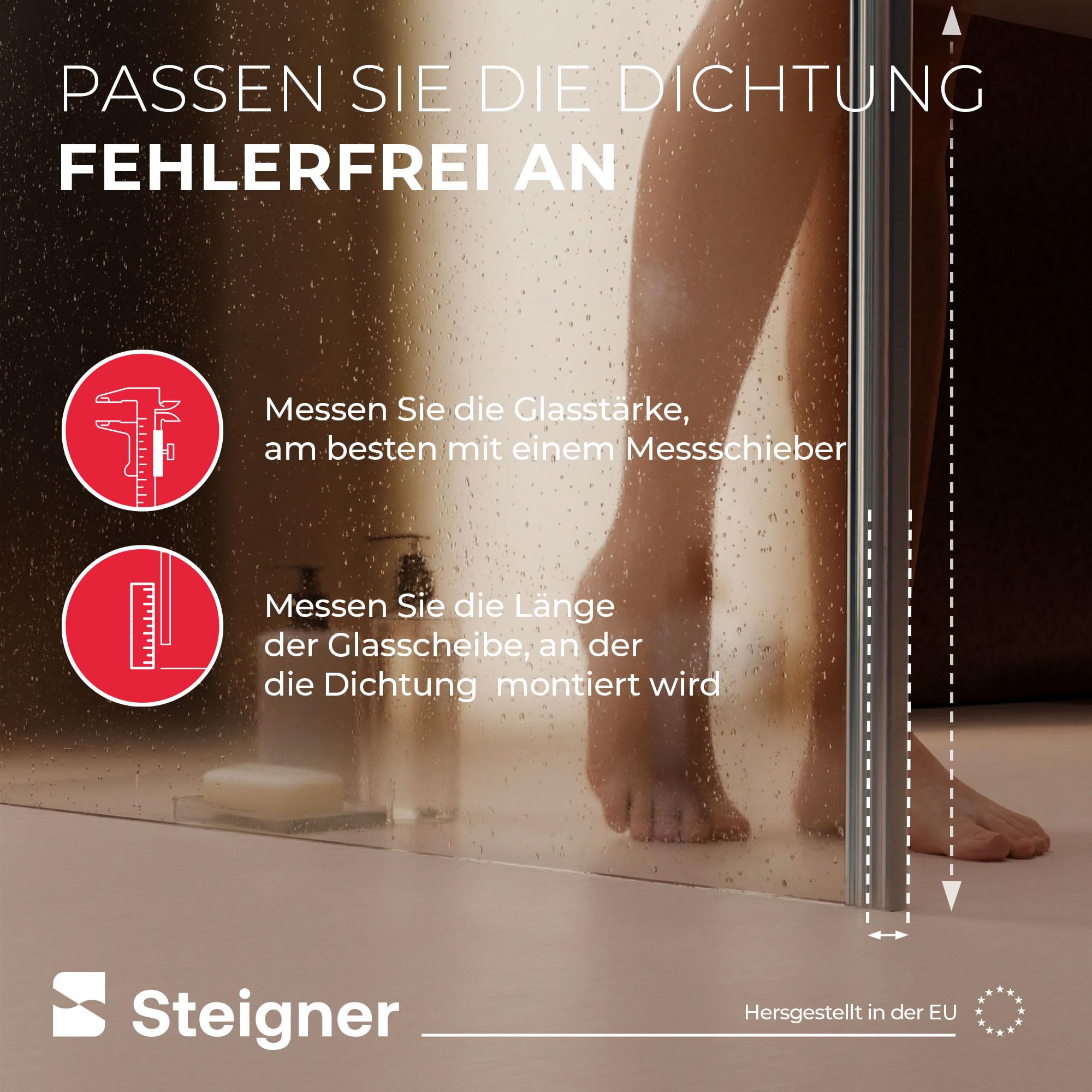 STEIGNER Magnetduschdichtungen UKM02 187 cm (2 Stk.) - Set 180°-Duschdichtungen für Eck-, Fünfeck-, Rund-, Nischen- oder Viertelkreisdusche mit Duschtür 6-8 mm - Perfekte Passform, Ästhetisches Finish