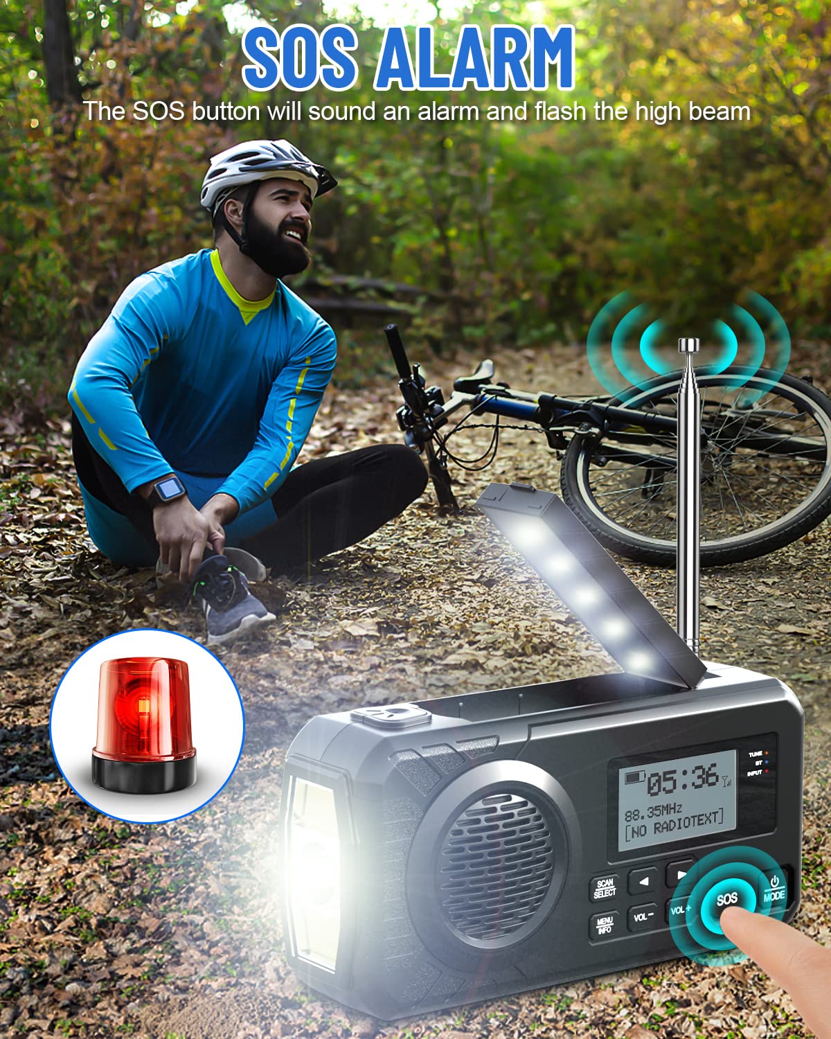 UOHHBOE Radio Solaire Dab/FM 5000mAh Radio Portables USB-C Rechargeable Dynamo Survie avec Manivelle Lampe Poche Lampe Lecture Alarme SOS pour Camping Randonnée Urgence
