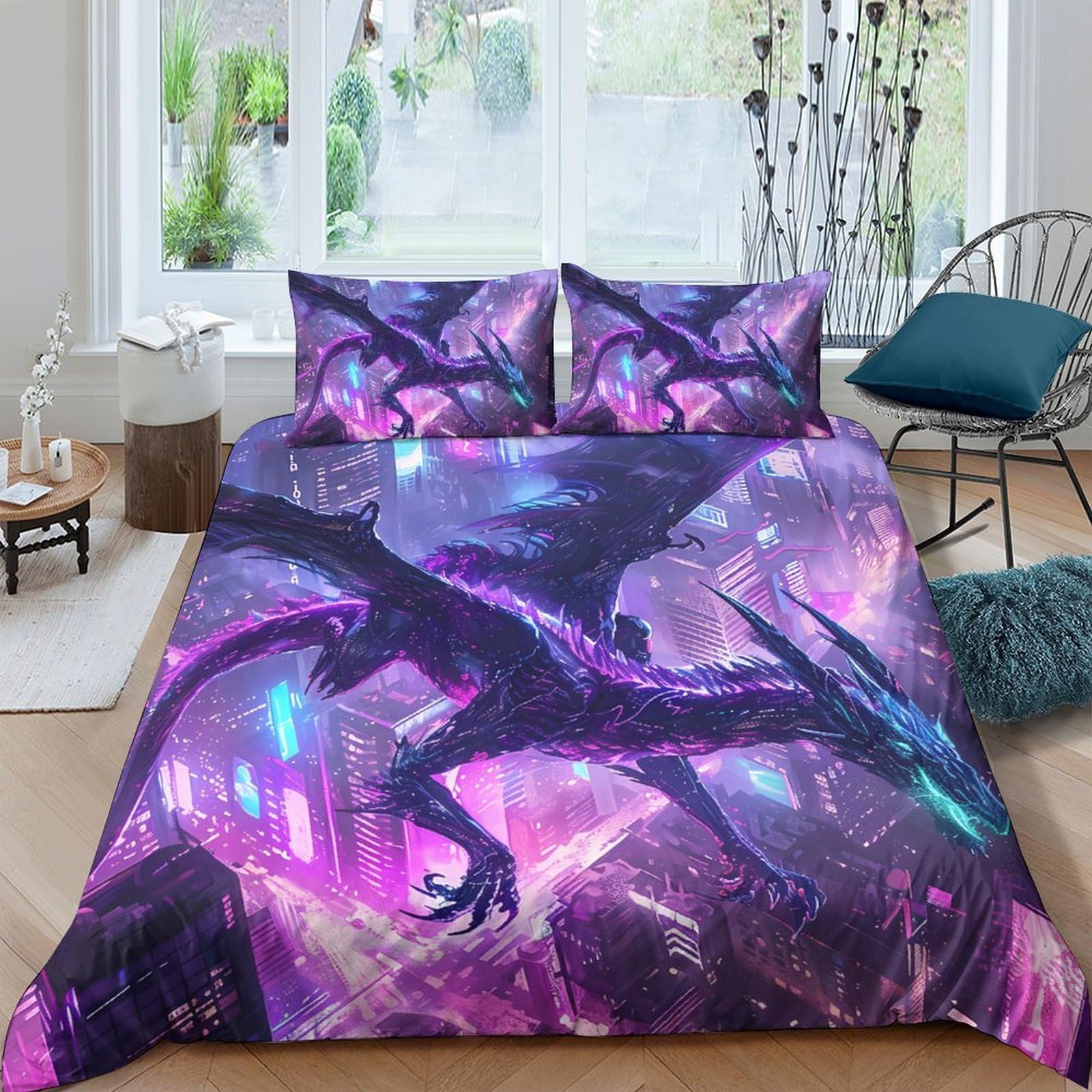 Ctjqhvkz Style-7 3D Printed Purple Fantasy Dragon Fitted Sheet Microfiber Soft Breathable Cosmic Night Mattress Cover For Bedroom Decor Single（135X200cm）
