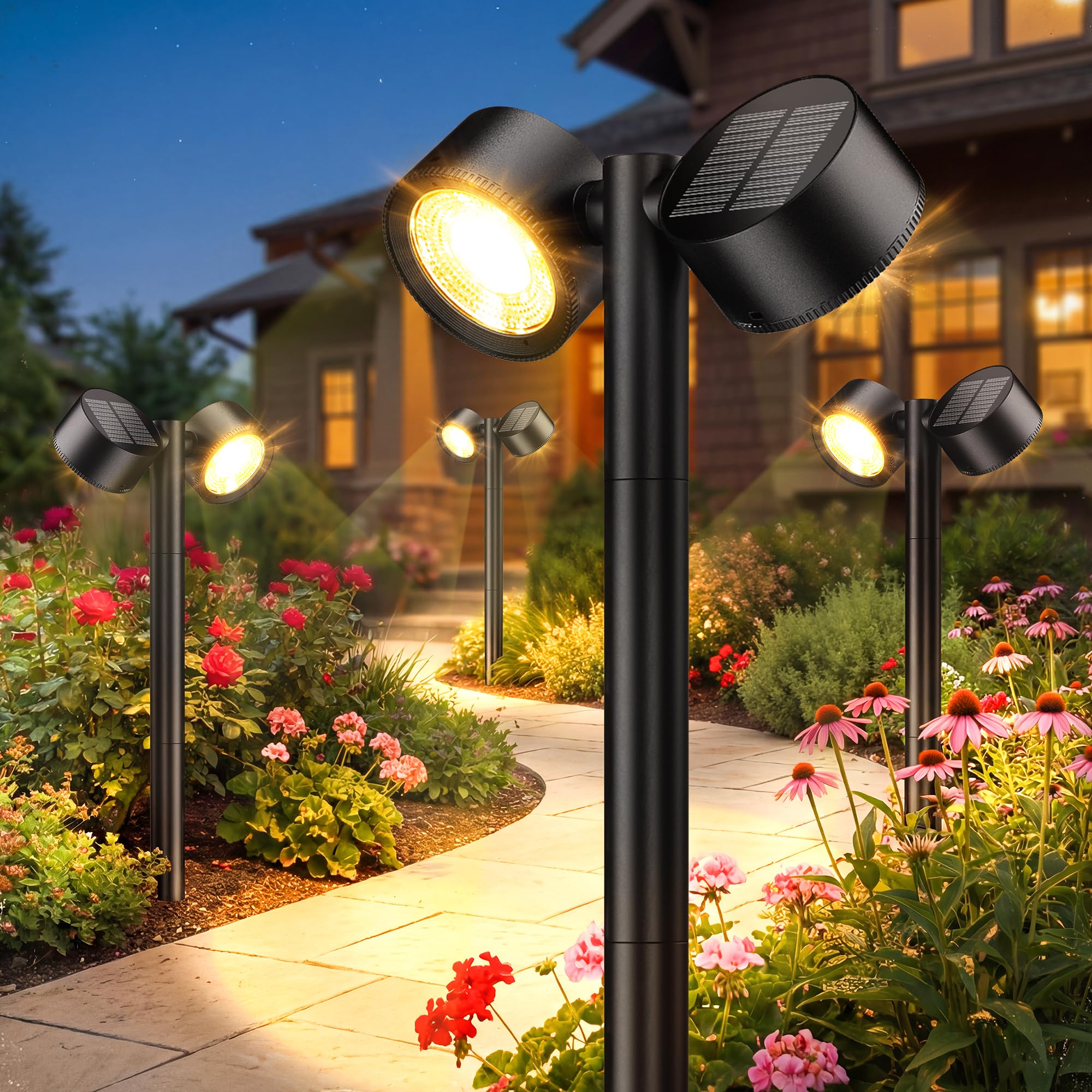 AOUNQ 24 Inch Tall Solar Pathway Lights Outdoor, 2X Brighter & 150° Adjustable Dual-Head, IP65 Waterproof, Up to 15Hrs Auto On/Off Solar Landscape Path Lights for Yard Garden Driveway, 4 Pack
