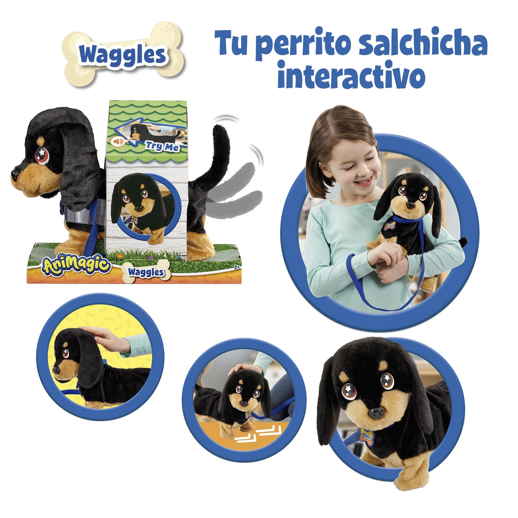 Bizak Animagic Waggles, Interaktywna pluszowa zabawa, + 2 lata, uroczy i zabawny jamnik, bardzo miękki, chodzi, szczeka i przesuwa ogon (64559091)