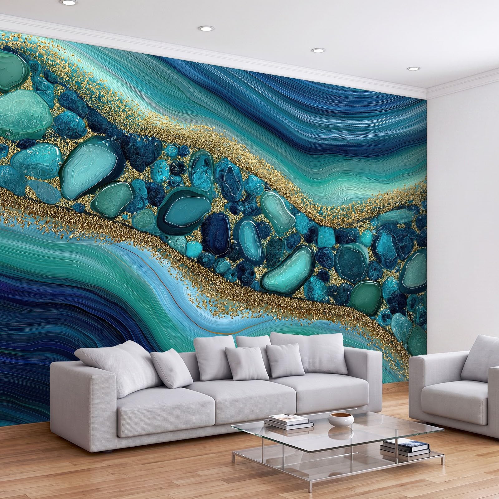 Générique Turkusowa tapeta panoramiczna abstrakcyjna marmur tekstura agat 400 x 280 cm tapeta do salonu sypialnia biuro korytarz dekoracja ścienna nowoczesny wystrój ścian