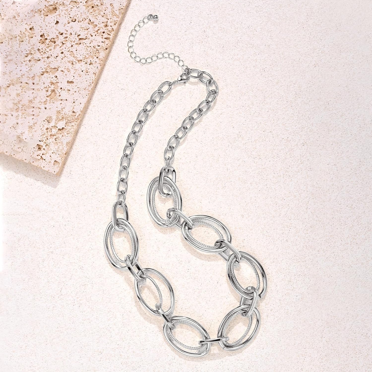 Chunky Gold Necklace for Women: 14k Gold Plated Loop Chain Link Statement Choker Necklace for Women - Chunky Fashion Pendant Jewelry - Image 7