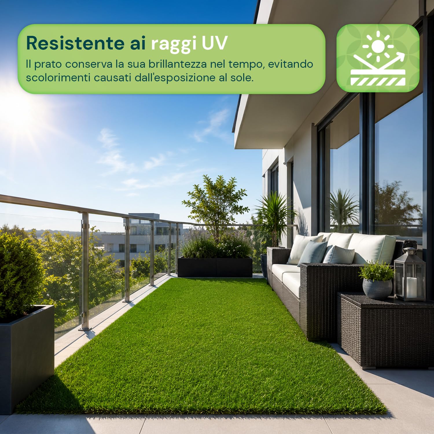 Prato Sintetico 1x3 m Effetto Erba Naturale - Tappeto Erba Artificiale Drenante per Giardino, Balcone e Terrazzo, Manto Erboso Calpestabile Resistente UV, Alta Densità e Morbido (1x3m)