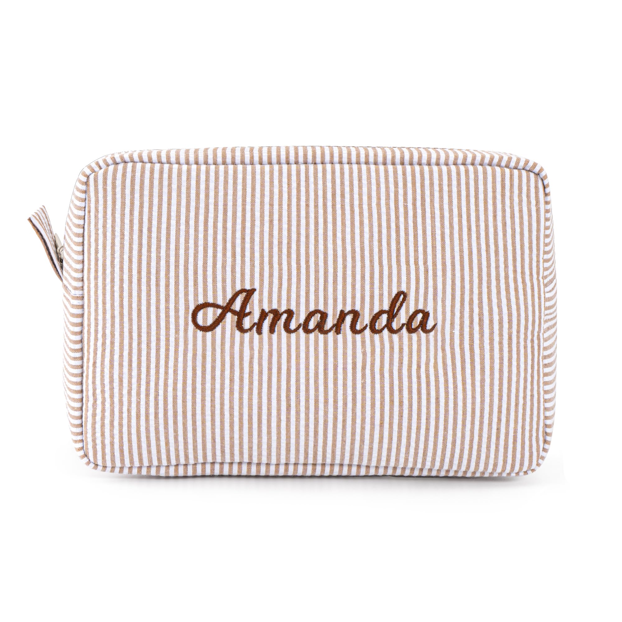 MT WORLD Cosmetic Bag Personalized Makeup Bag for Women Girls Seersucker Preppy Bridesmaid Makeup Bag Cute Aesthetic Toiletry Bag Girls Handbags