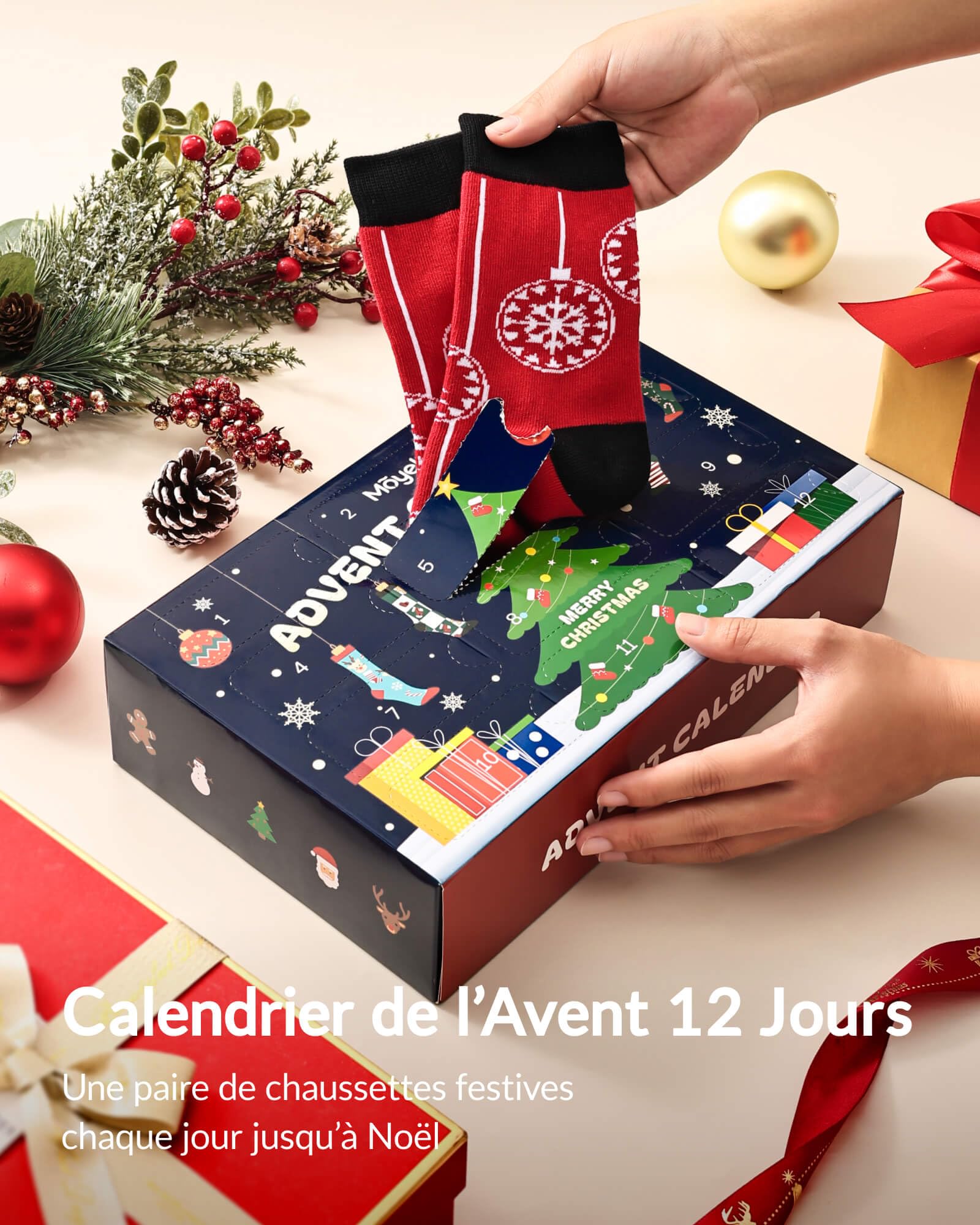 Moyel 12 Paires Calendrier de l Avent Chaussettes 43-46 Calendrier de l'avent 2025 Homme Original Calendrier Avent Creatif Adulte Idee Cadeau Noel pour Mari Père Frère