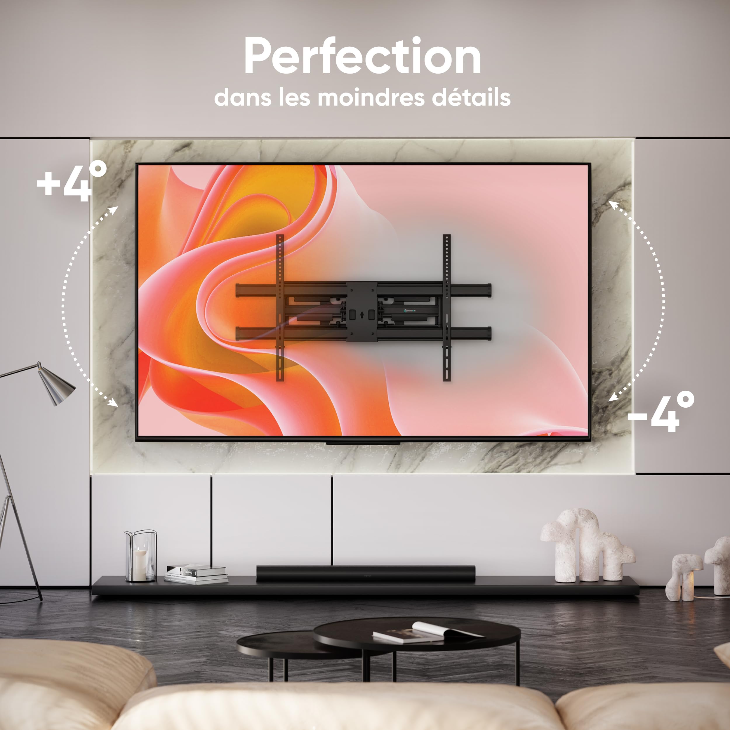ONKRON Support TV Mural pour 42-120 Pouces Écrans Lourds jusqu'à 100 kg, Accroche Tele VESA 200x100-1000x600, Support Mural TV Orientable et Inclinable, Fixation Tele Murale Universel Noir M10-B