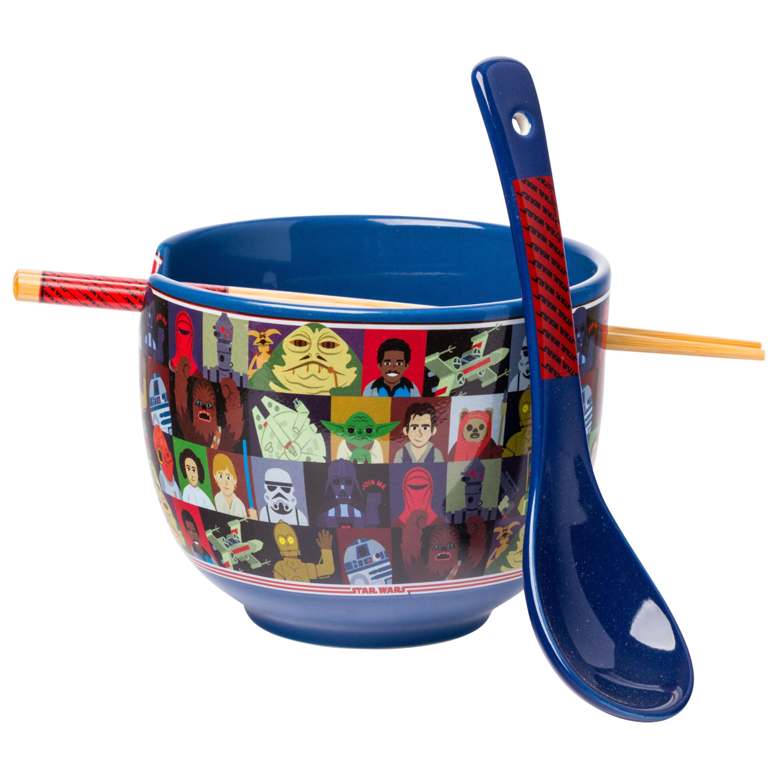 Silver Buffalo Star Wars Characters Ceramic Ramen Noodle Rice Bowl with Chopsticks and Spoon, Microwave Safe, 20 Ounces