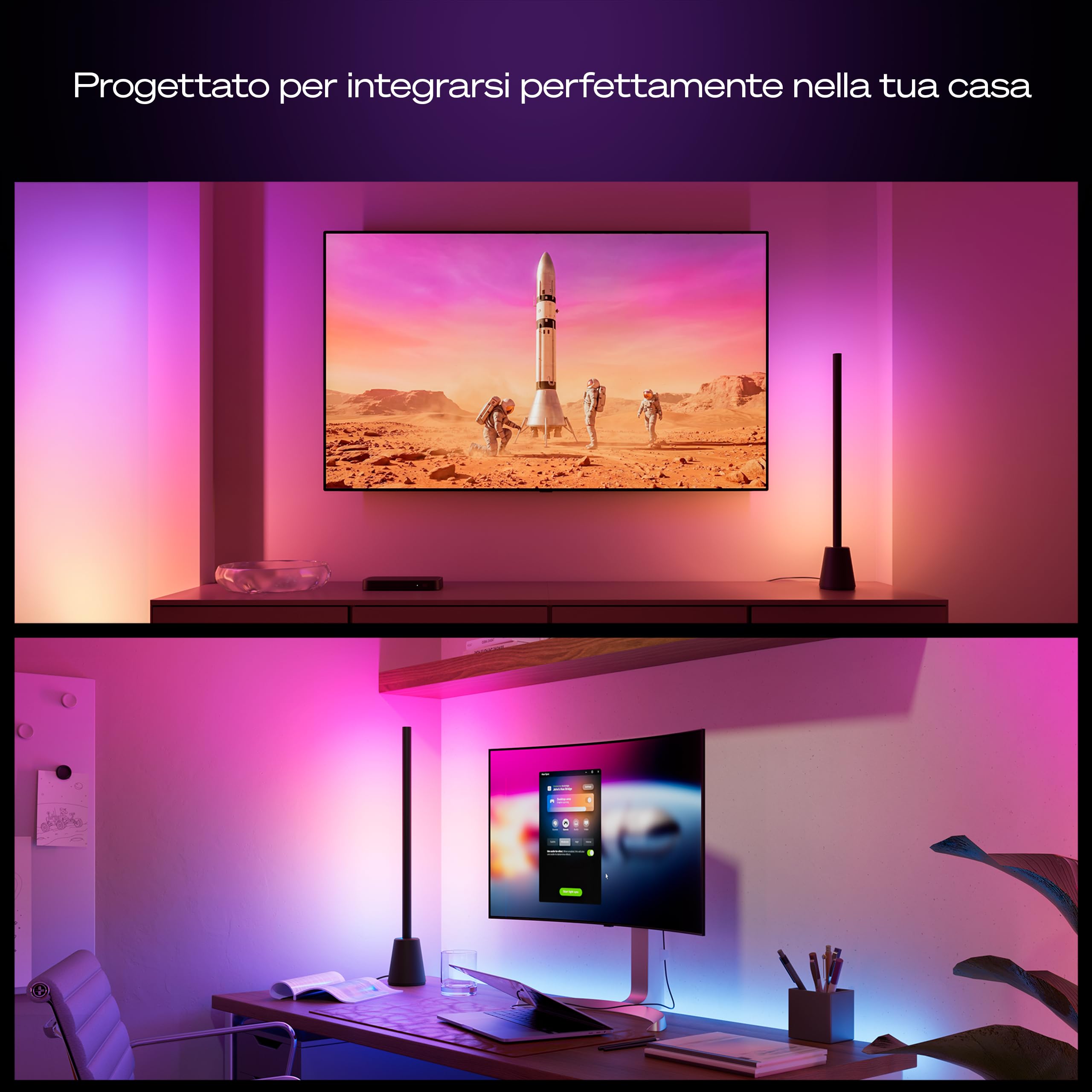 Philips Hue Play, Lampada da tavolo smart LED, 60 cm | Multicolor, RGBWWIC, Barra LED di design, Smart Home, Sincronizzazione TV con Hue Bridge & Sync Box, Compatibile con Alexa