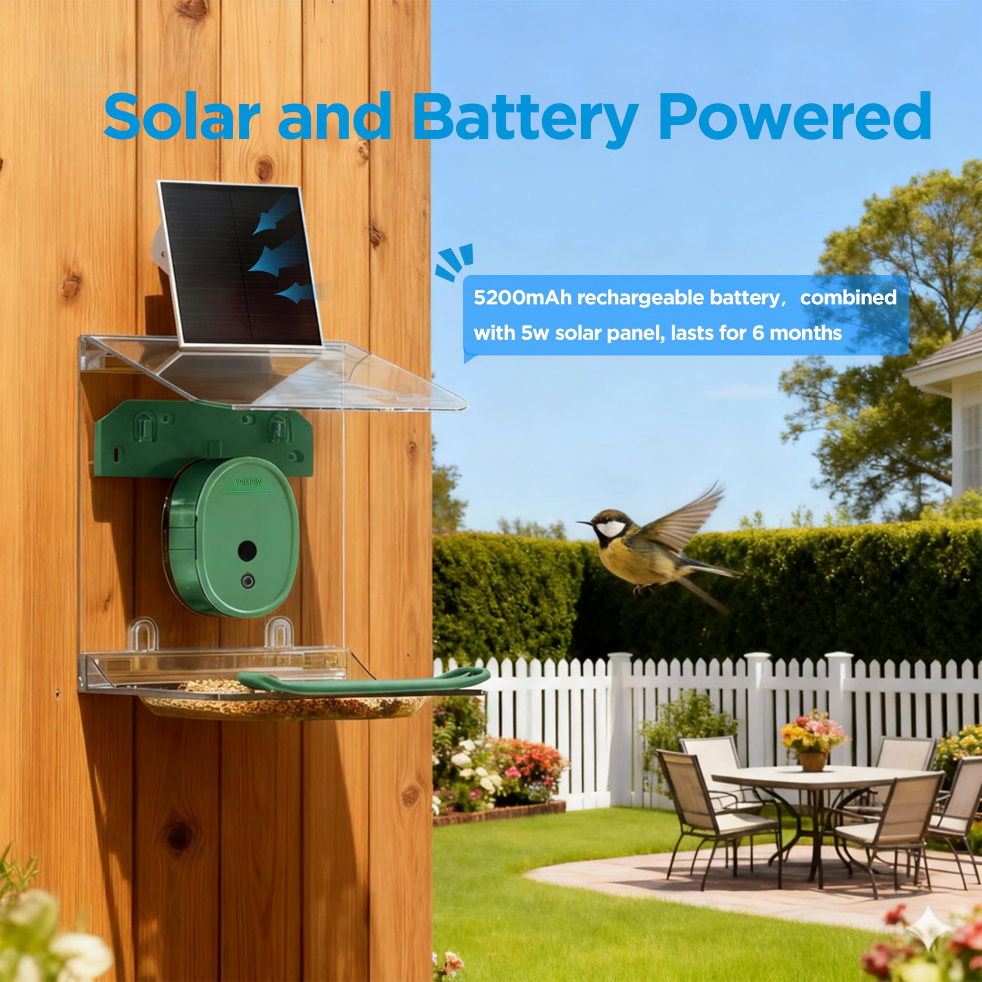 Comedero Inteligente para pájaros con cámara alimentada por energía Solar, transmisión en Vivo de Video HD 2K, identificación de Especies de pájaros, Enlace a través del transmisor de señal