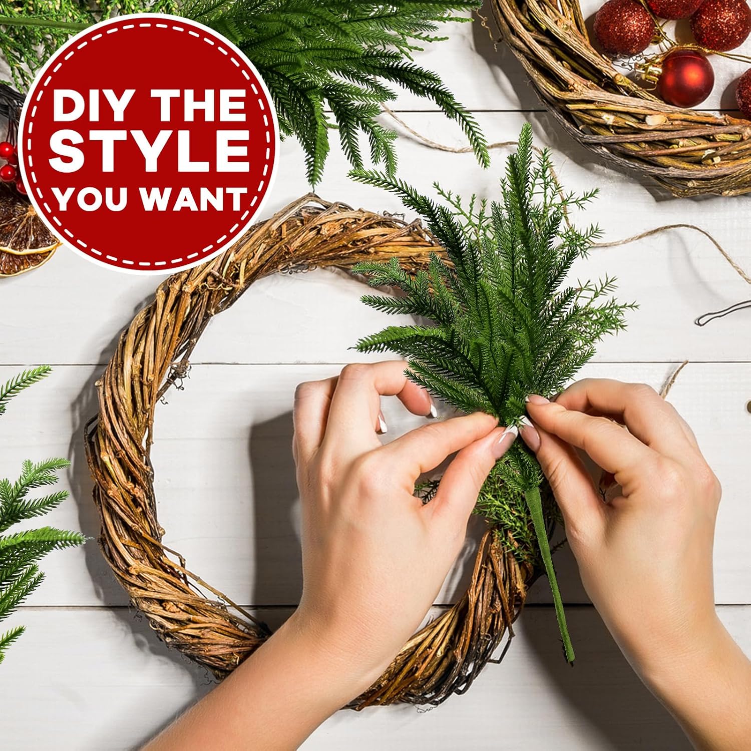 12 Pcs Norfolk Pine Stems Real Touch Norfolk Pine Branches Realistic Christmas Greenery Evergreen Stems for Decorating Christmas Indoor Home Decor