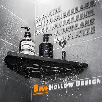 2 Pack Corner Shower Shelf, Stainless Steel Corner Shower Caddy for Bathroom Organizer, Adhesive or Screw Wall Mounted Triangle Storage Rack for Apartments, Black